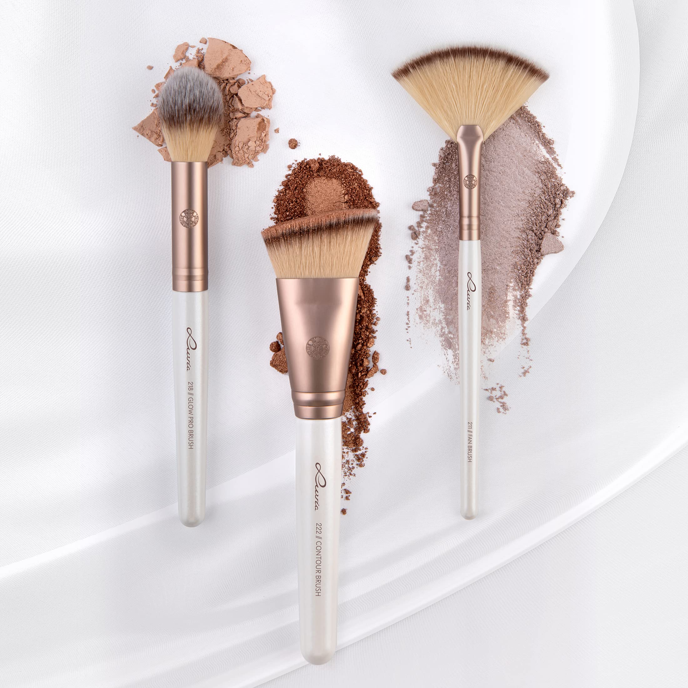 Zestaw pędzli do makijażu Luvia, Highlight & Contour Set, Zestaw pędzli do twarzy, 3 wegańskie pędzle kosmetyczne, Pędzle do makijażu do blendowania, kształtowania i konturowania