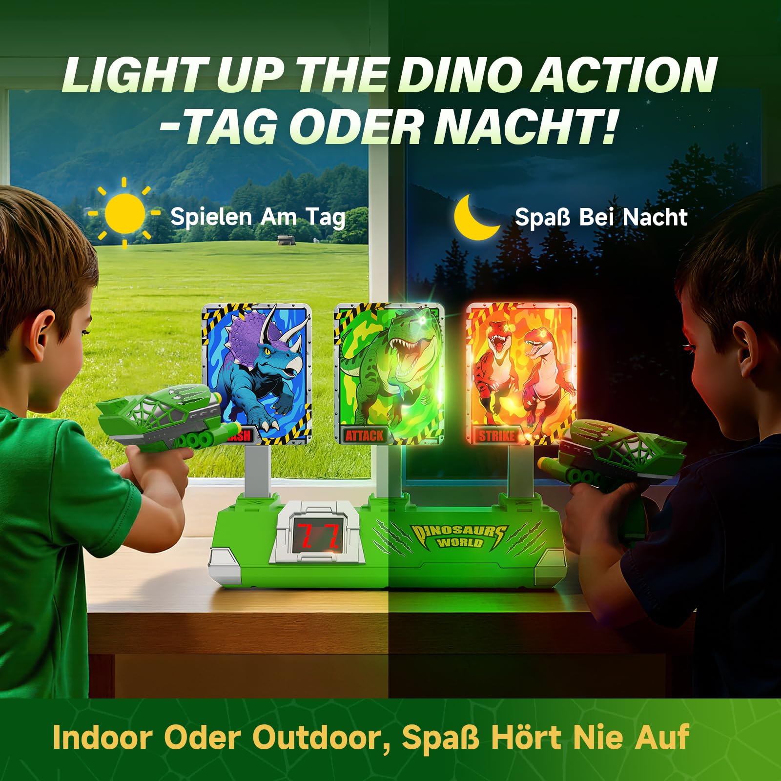 Dinosaurier Spielzeug ab 3-12 Jahre Jungen, Leuchtend Elektrisch Digitale Zielscheibe mit Pistole, Geschenk Junge 4 5 6 9 7 8 9 Jahre Dino Kinderspielzeug Outdoor Garten Spiele Geburtstag Geschenke