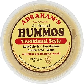 Abrahams Traditional Hummus 8 Oz - Authentic Creamy Chickpea Dip for Snacks, Meals & Recipes