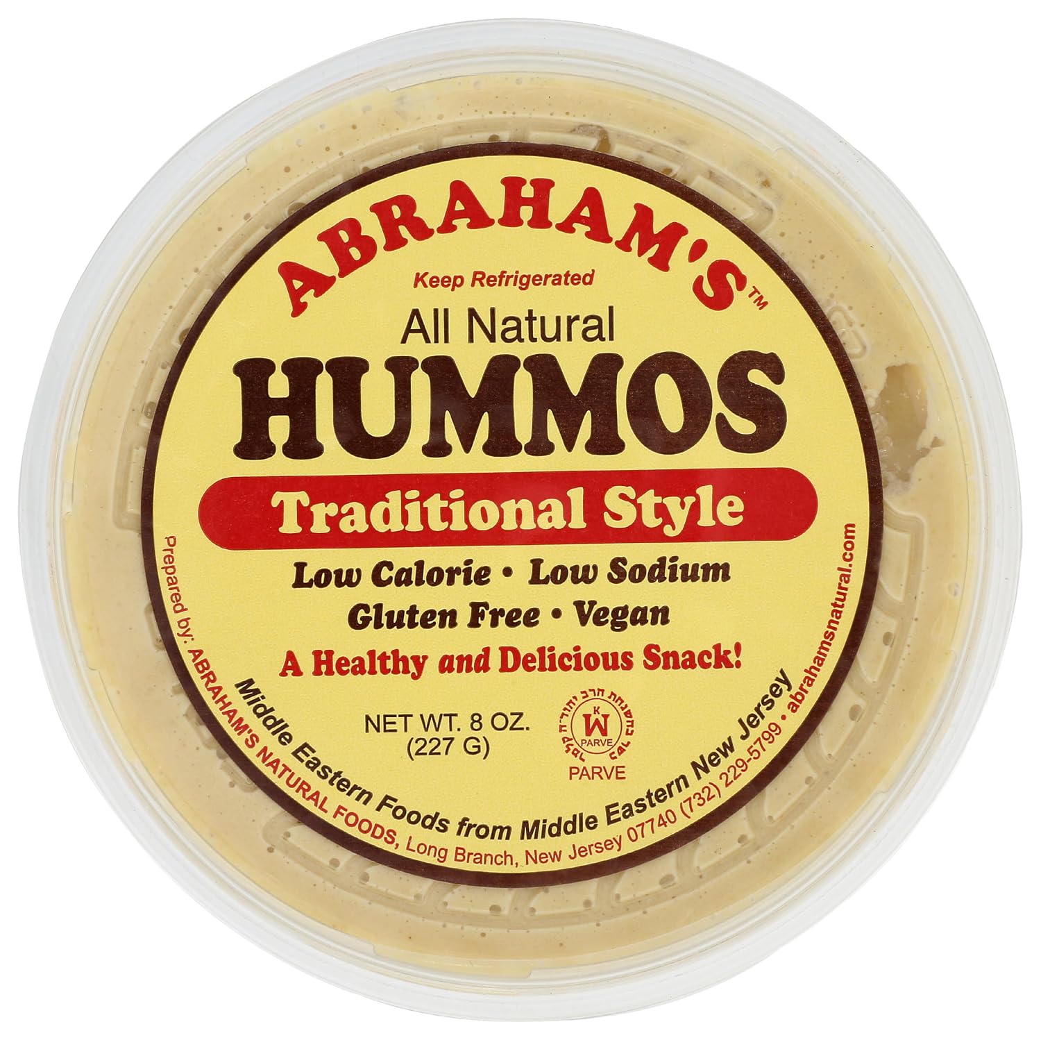 Abrahams Traditional Hummus 8 Oz - Authentic Creamy Chickpea Dip for Snacks, Meals & Recipes