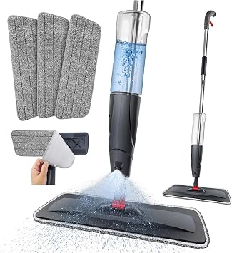 Spray Mops for Cleaning Floors - Floor Mop Microfibre Flat Mop Wet Dry Dust Mop with Refillable 700ML Bottle 3 Washable Pads Sprayer for Hardwood Floor Laminate Tiles Wood Ceramic Vinyl Home Kitchen