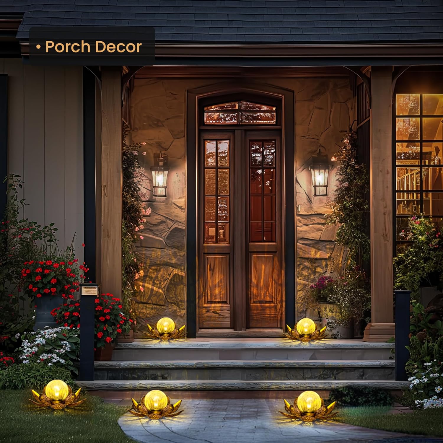 GIGALUMI Solar Lights Outdoor Garden Decor, Adjustable Metal Petal Lotus Flower Lights Crackle Globe Glass Lantern Outdoor Table Decor Waterproof for Patio, Lawn, Pathway, Pond, Christmas Gift