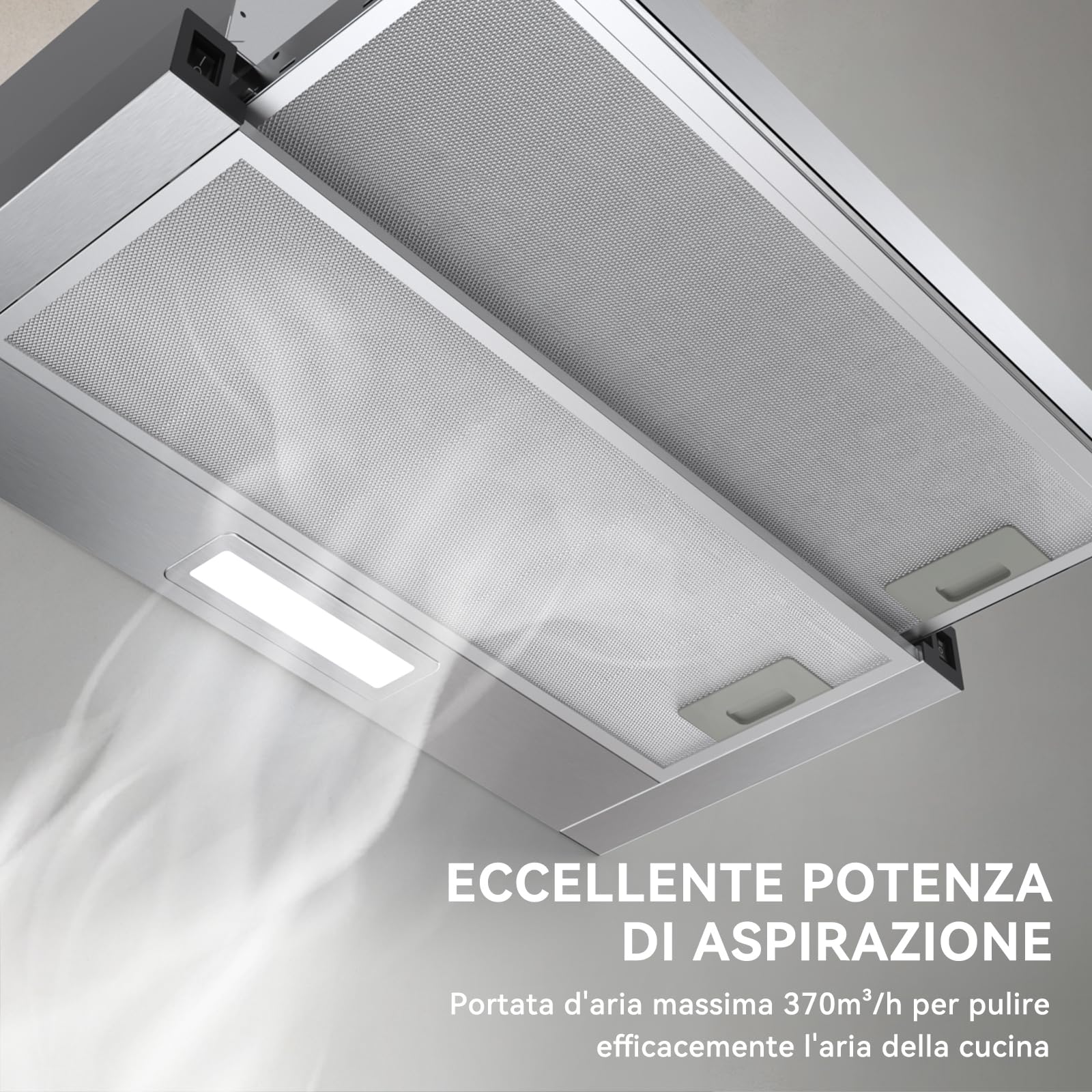 Hermitlux Cappa Aspirante 60 cm, Cappa da incasso 360m³/h, Luci LED, Evacuazione esterna/ricircolo, Include Filtro a Carbone Attivo, 65dB