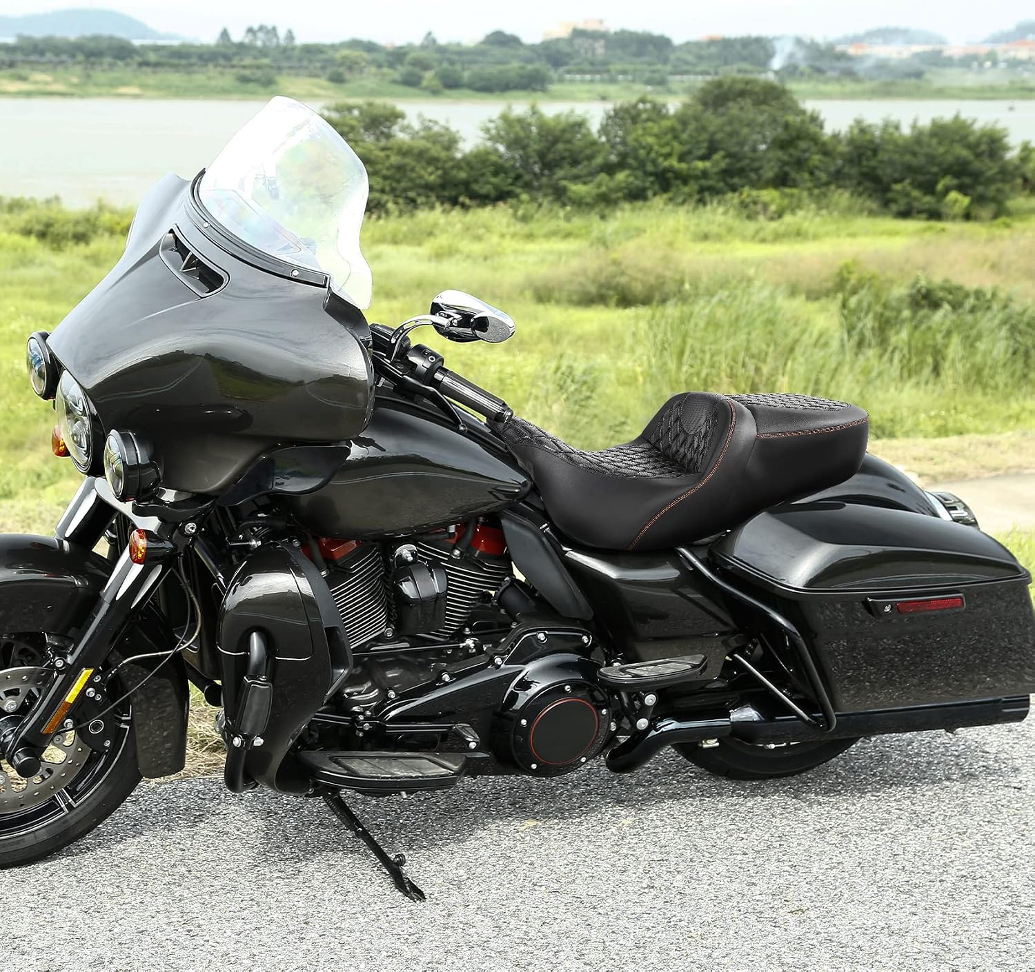 CC RIDER Motorcycle Seat Mammock Gel Seat Cushion Diamond Stitching fit for Harley Touring Road King Street Glide Road Glide Electra Glide 2009-2023