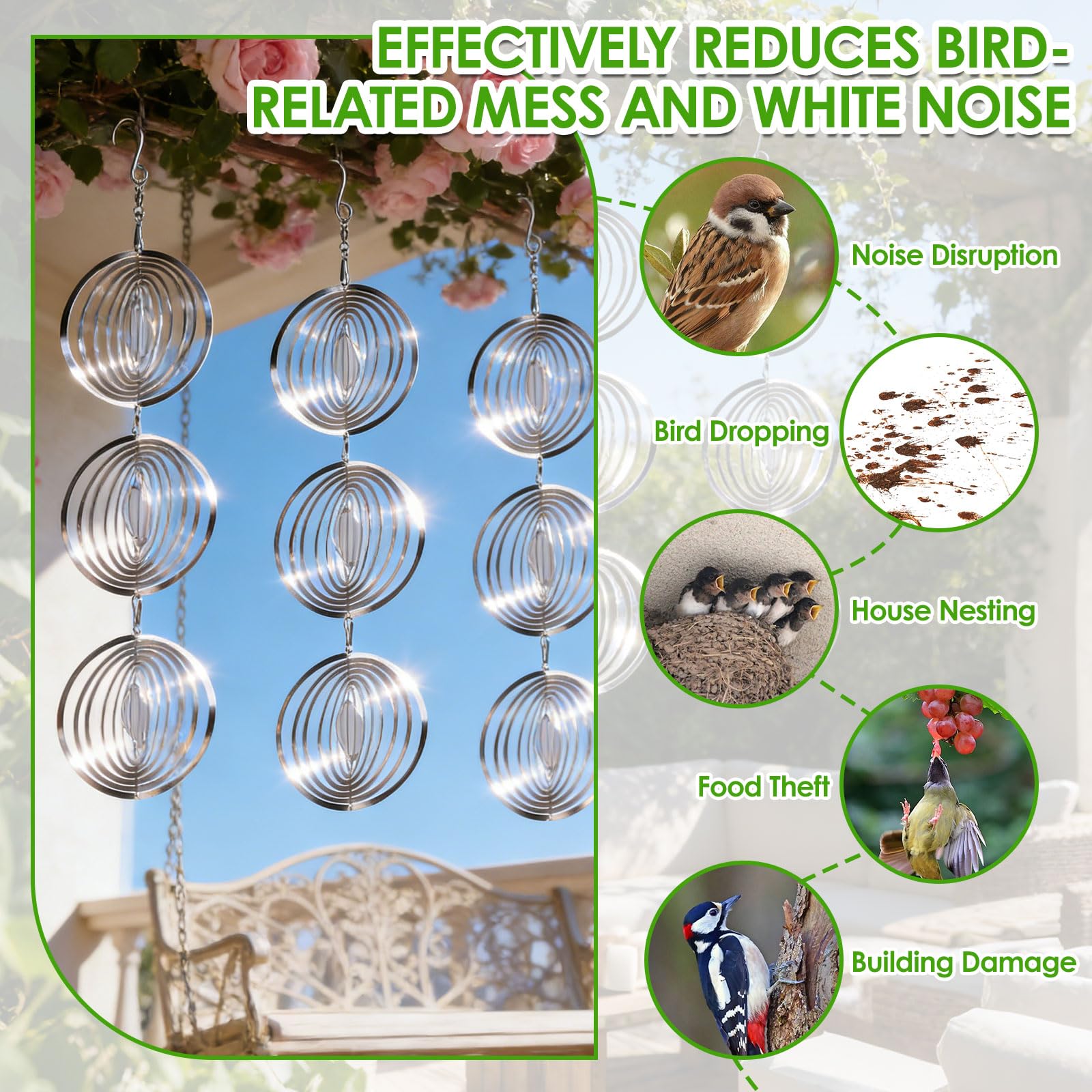 Hainue 3 sztuki Rond effaroucheur Oiseaux Exterieur, Réfléchissantes Répulsives en Acier inoxydable, Répulsif Oiseaux Rotatif na balkon, buty Oiseau, Répulsif Oiseaux Réfléchissants antant