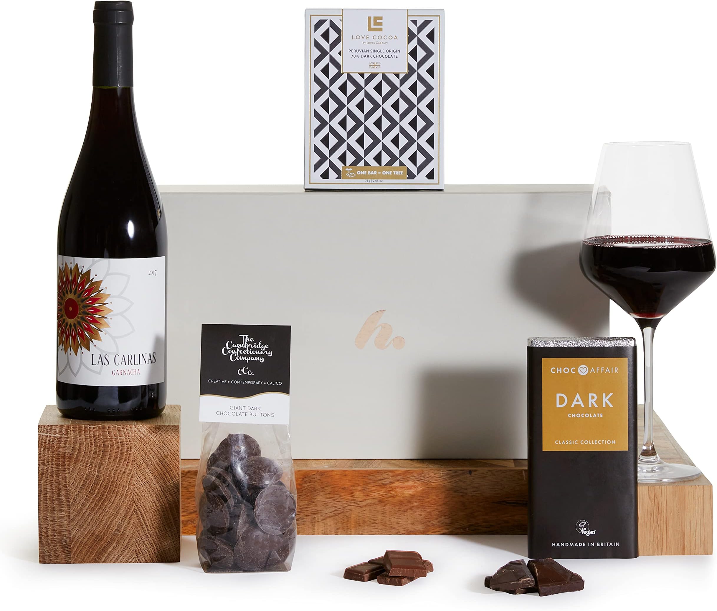 Red Wine & Chocolate Hamper - Pervian Dark Chocolate & British Artisan Chocolate, Garnacha Spanish Red Wine Gift Set, Christmas Hampers For Men, Christmas Presents For Couples, Clearwater Hampers