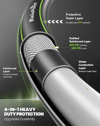 Miniatura 2 de RAINPOINT Manguera de jardín de 100 pies x 58 pulgadas, manguera de agua resistente, flexible, ligera y duradera, manguera híbrida con mango