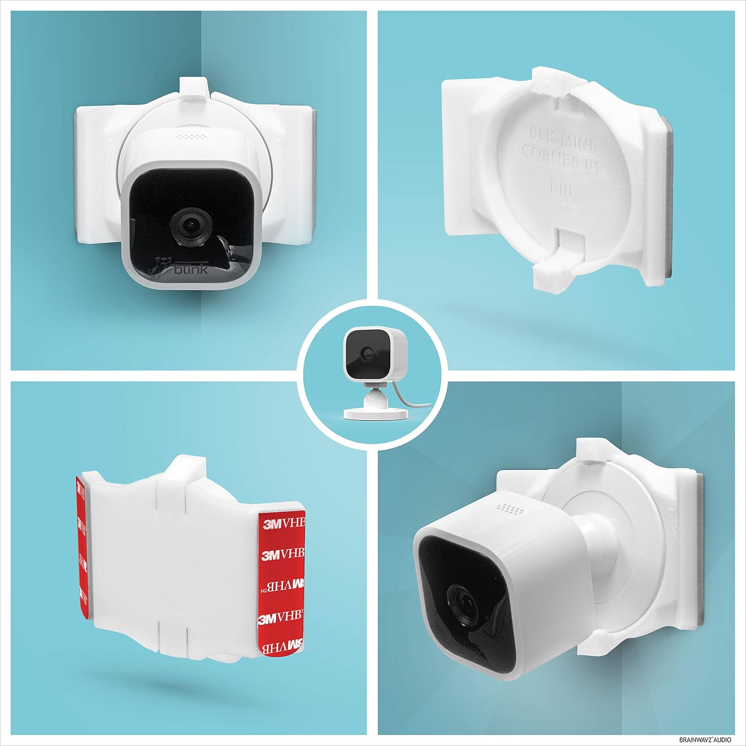 BRAINWAVZ [EOL] Adhesive Corner Wall Mount for Blink Mini, Better Viewing Angles of Entire Room, Easy to Install Holder, Strong VHB Tape, No Screws or Mess [EOL]
