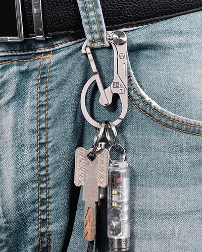 Miniatura 4 de RovyVon Mosquetón de titanio U4 con cuchillo plegable, llavero de tamaño de palma EDC, puerta de resorte mejorada en forma de B, ligero con cuerpo