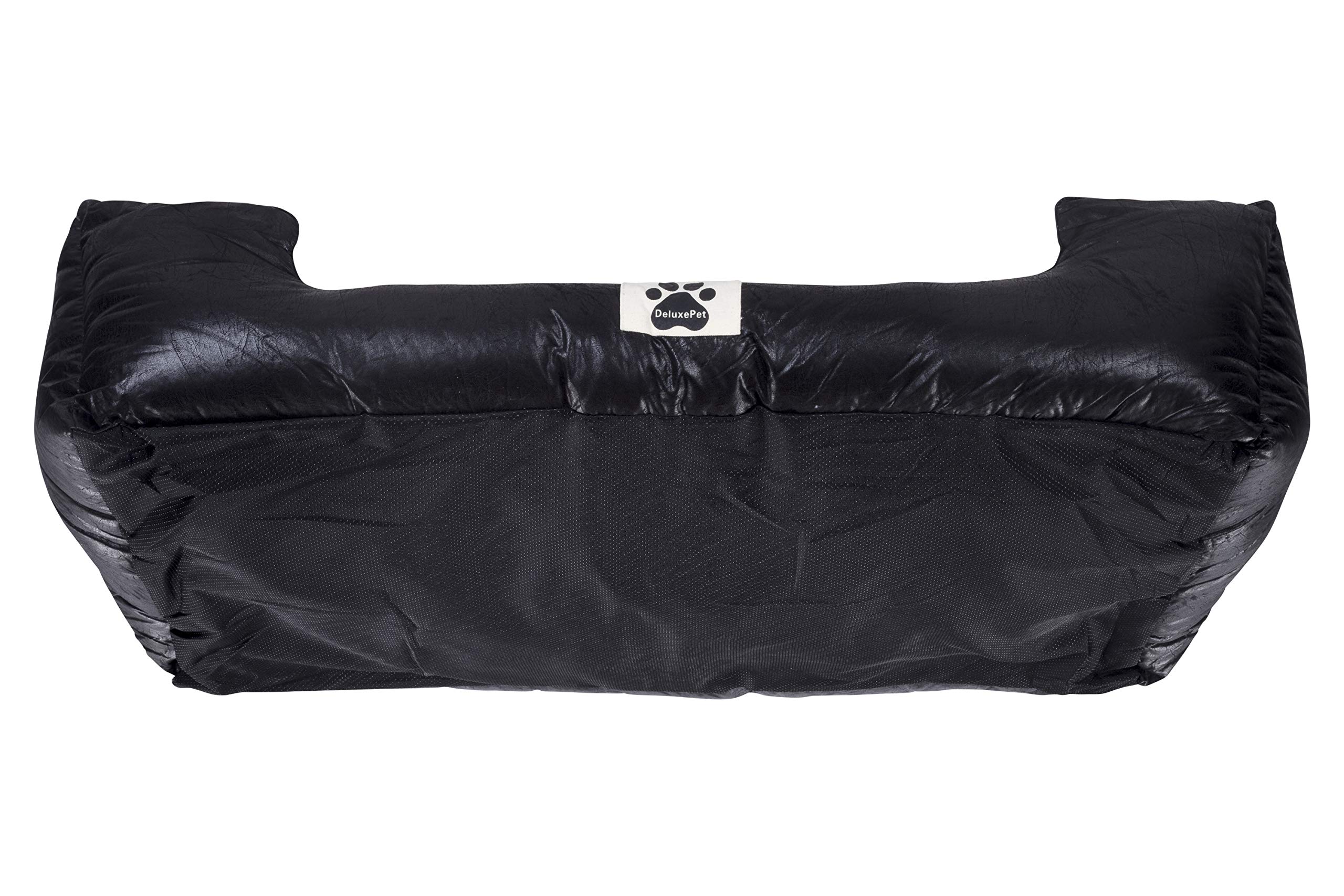 CLAMARO 'DeluxePet' Hundebett schwarz 120x80 aus Kunstleder mit 2in1 Wendekissen, Hundekissen für große Hunde mit Einer Fell und Leder Seite, Seiten weich gepolstert, Anti-Rutsch Rückseite