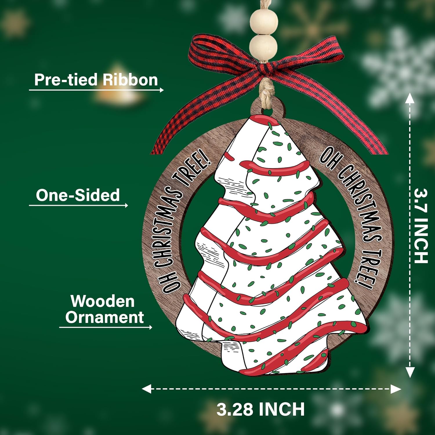 Christmas Tree Cake Ornament 2025 - Funny Food Wooden Cake Ornament for Christmas Tree - Cute Cake Hanging Ornament for Holiday Decorations, Unique Baking Gift for Friends, Family & Coworkers - Image 2