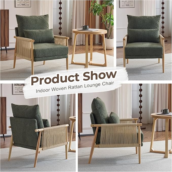 Sillón Lounge Moderno Tapizado Chenille Verde con Cojín miniatura 5