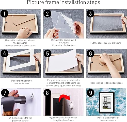 Miniatura 5 de Portarretratos de madera maciza de 9 x 12 pulgadas, fotos de 6 x 8 o 5 x 7 pulgadas con paspartú o marco de 9 x 12 pulgadas sin paspartú, marco de