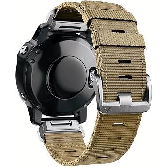 Quickfit 22 mm Bracelet for Garmin Fenix 6/6 Pro/7/7 Pro/8 47 mm Extremely Robust Nylon Bracelet for Garmin Epix Gen 2 47 mm Forerunner 970/965 Approach S60/S62 Khaki Silver
