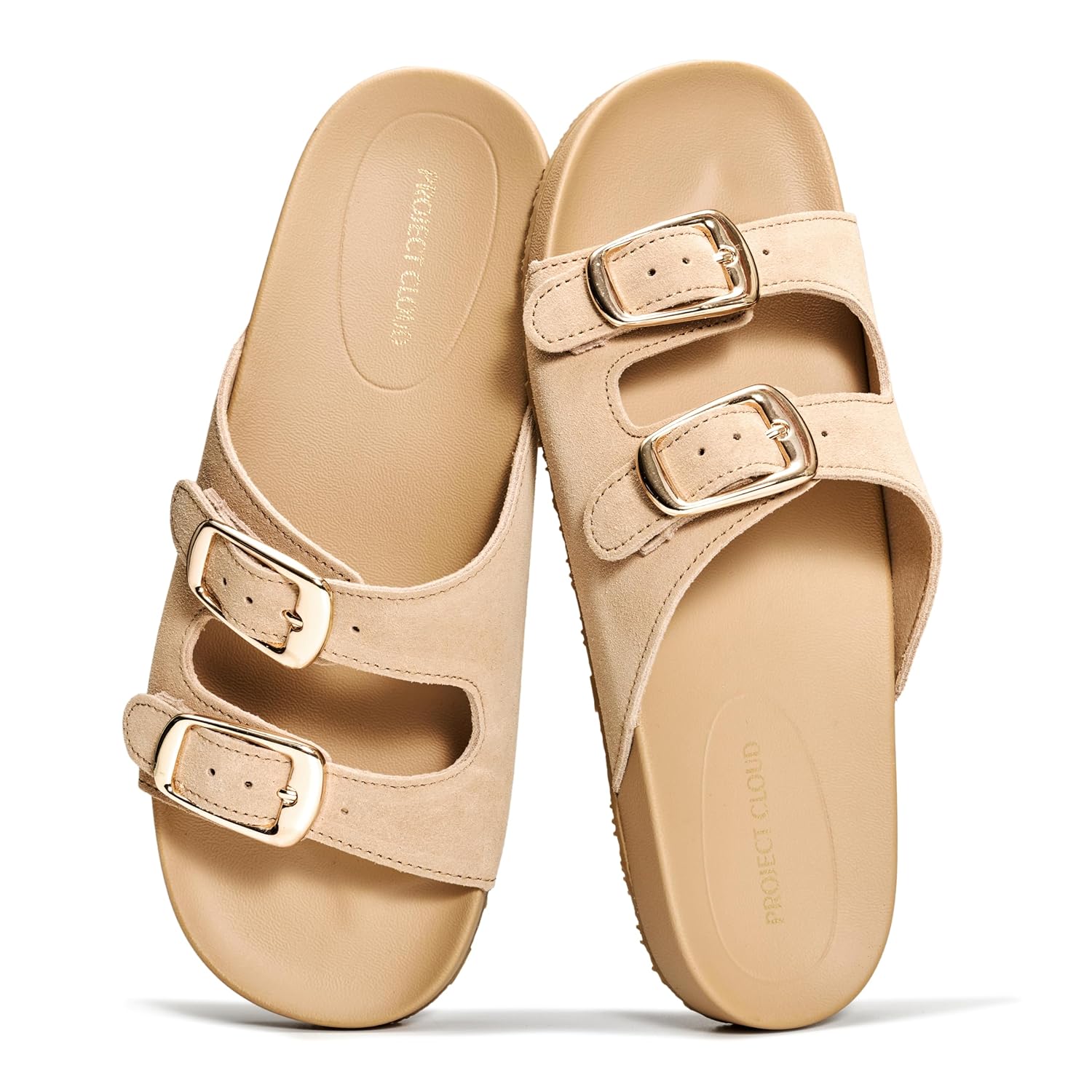 Project Cloud 100 Genuine Leather Womens Sandals Comfortable Plush Soft Insole Sandals Women - Non-Slip Flat Sandals for