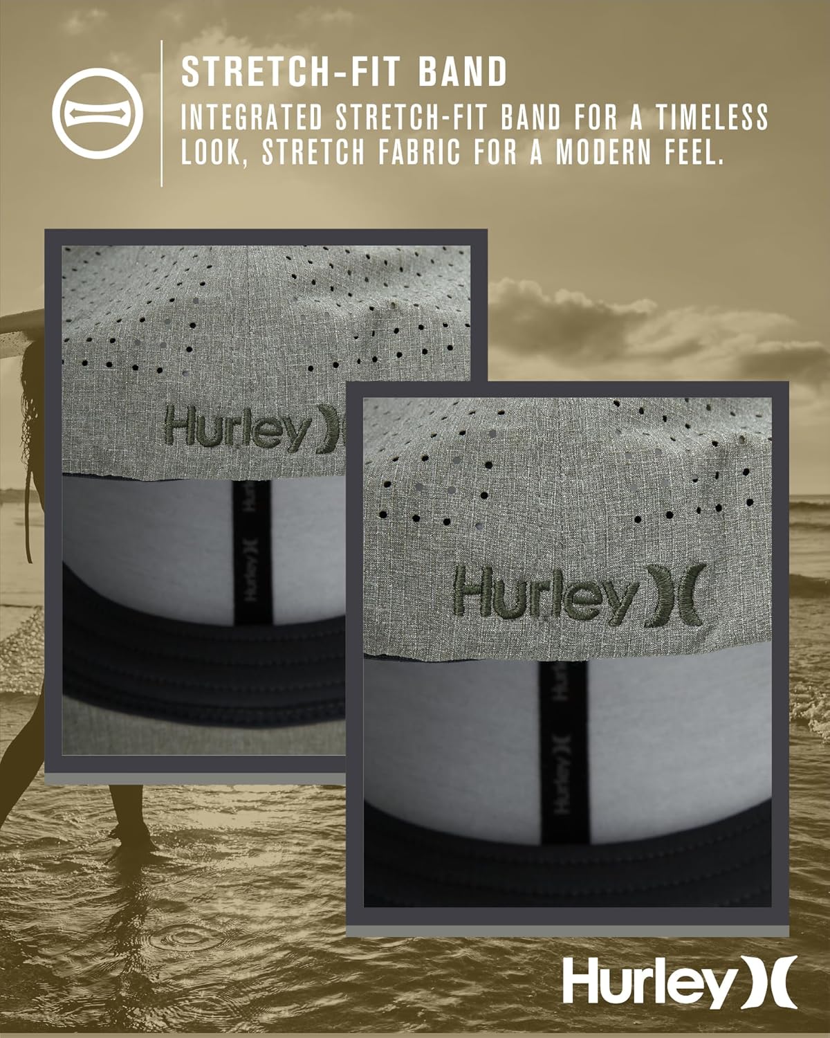 Hurley Mens Trucker Hat - Curved Brim H2O Dri Summer Fitted Baseball Cap for Men with Mesh Back