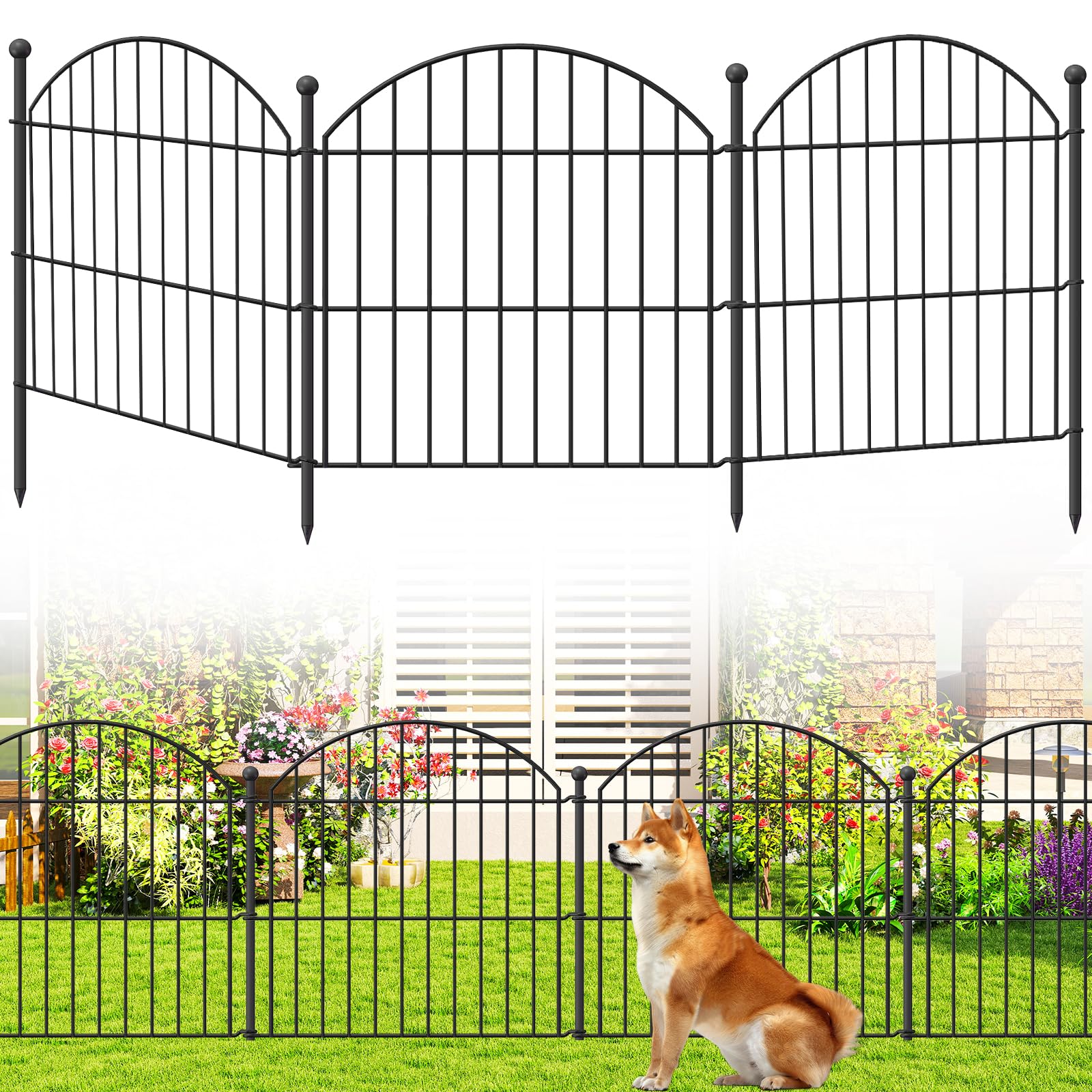 Decorative Garden Fence 24in (H) x10ft (L), 5 Pack No Dig Fence Animal Barrier for Dog, Arched Flower Bed Edging, Wire Border Panel Fencing for Yard Patio Outdoor Decor