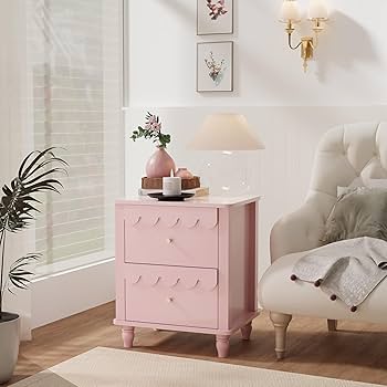 Amazon.com: Anbuy Pink Nightstand Set of 2 with Petal