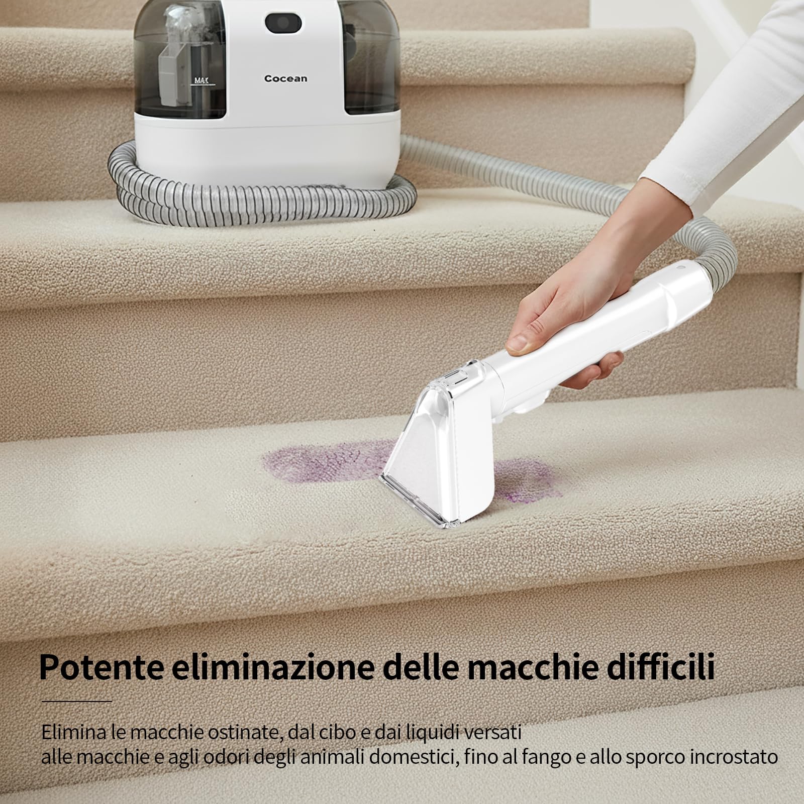 COCEAN Lavatappeti Detergente per Tappezzeria, Lavatappeti e Divani Lava e Asciuga, 500 W, Aspirapolvere Compatto per la Pulizia Profonda Delle Macchie, Bagnato per Tappeti, Auto, Animali