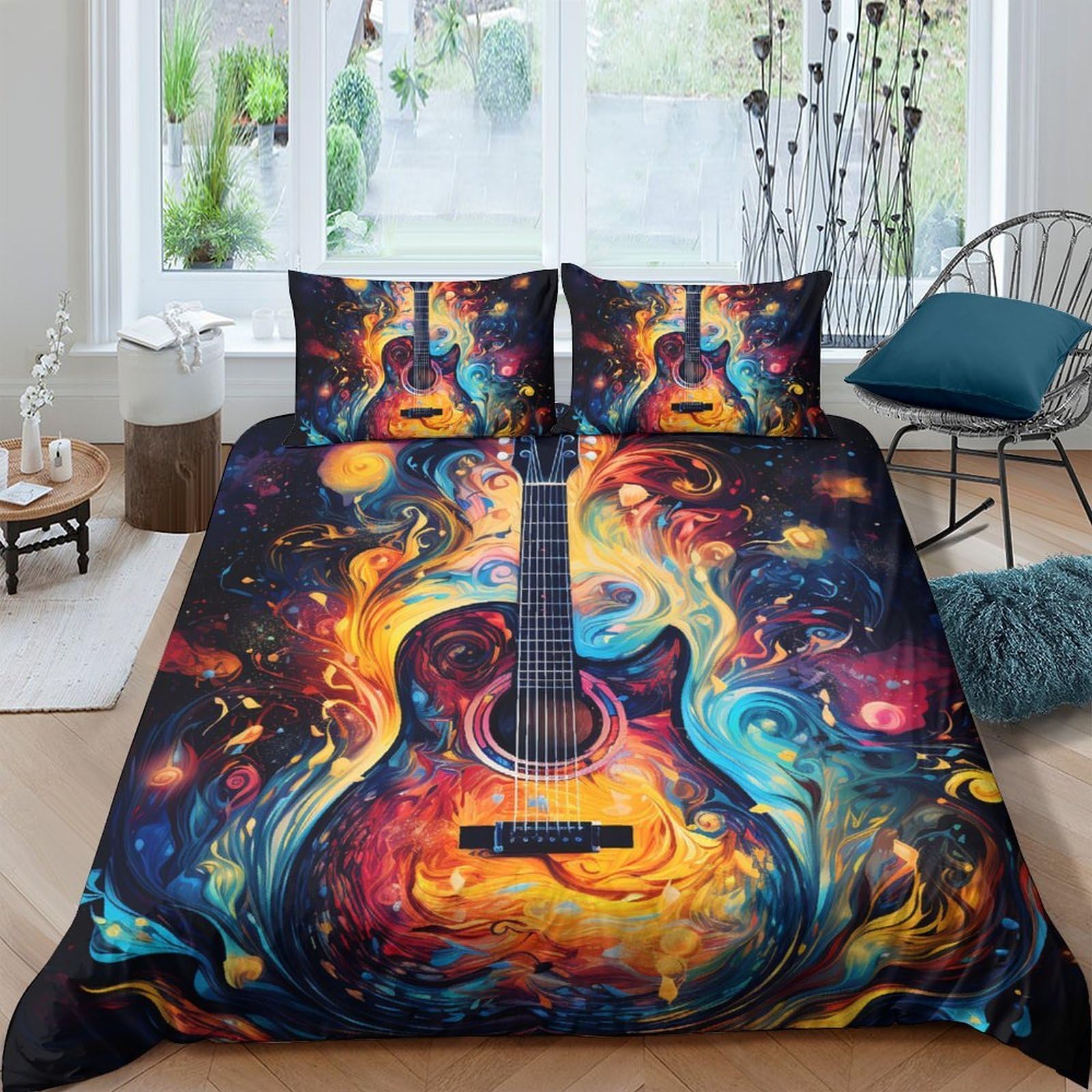 3D Printed Guitar Quilt Cover, Microfiber Duvet Cover Hidden Zipper for