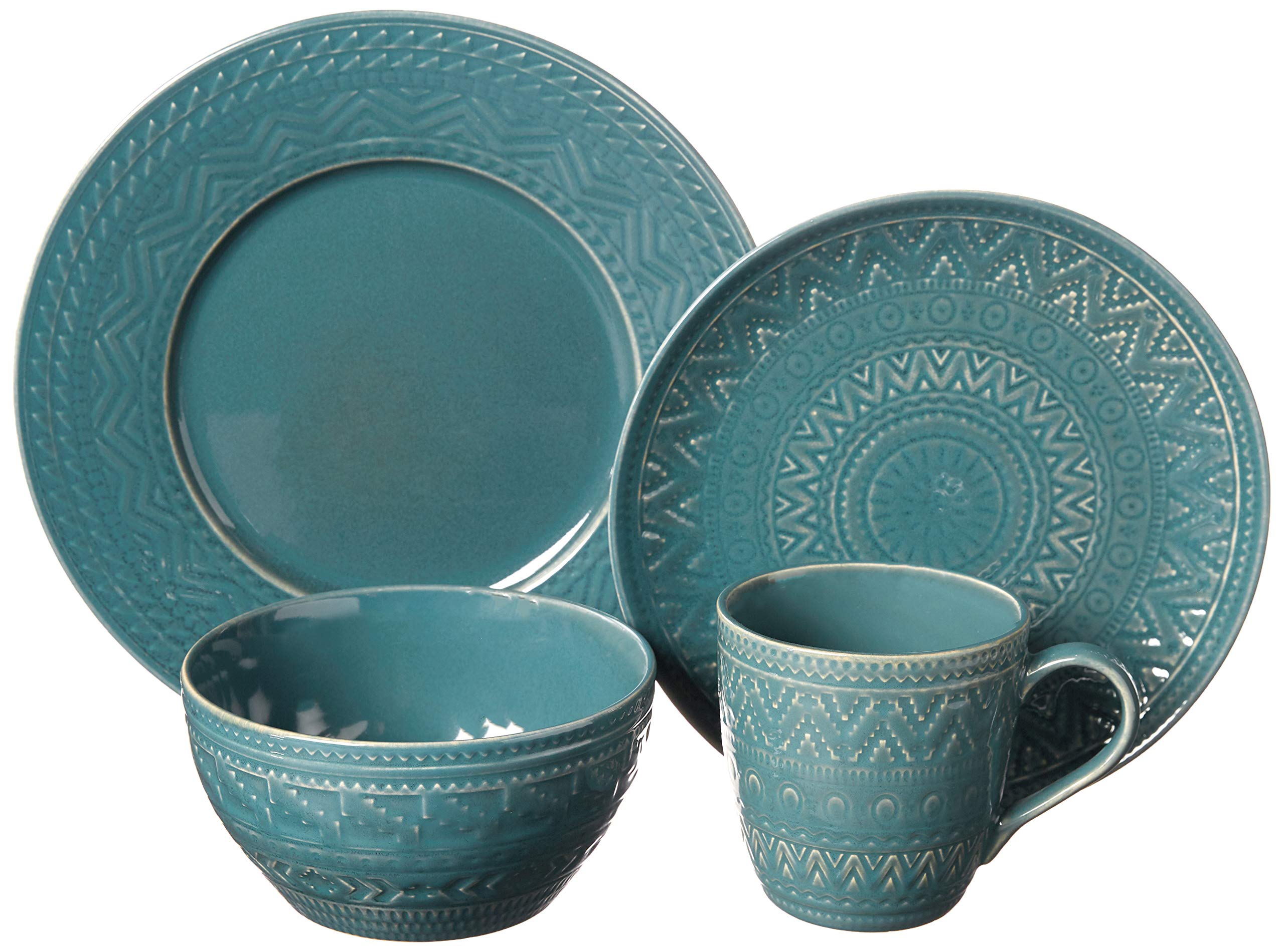 Amazon.com | Aztec Teal 16 piece Dinnerware Set, Service for 4