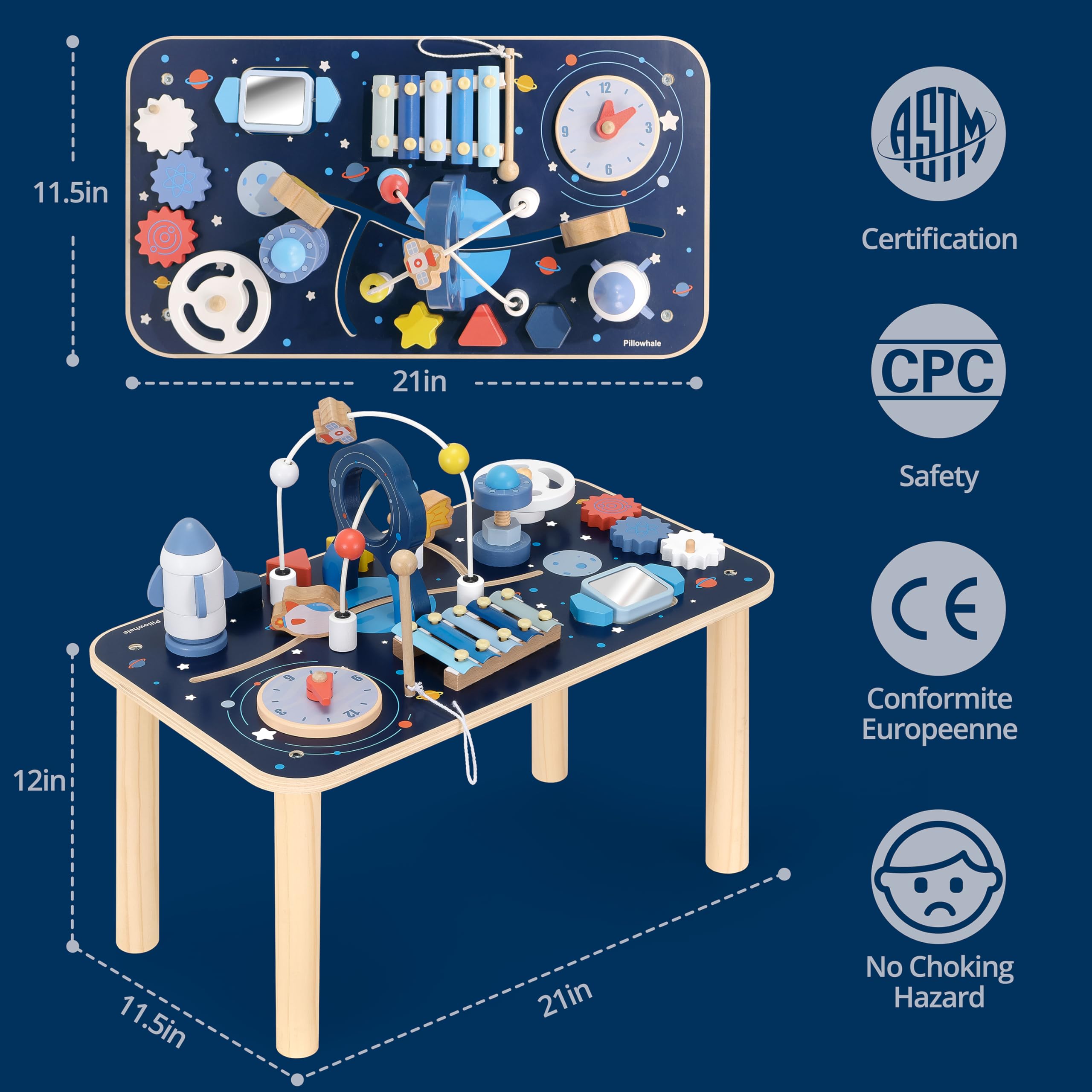 Mesa de actividades de madera 10 en 1 para niños de 1 año | Centro de actividades Montessori para bebés y cubo de juego sensorial con xilófono, bloques de cohetes, laberinto de cuentas 4