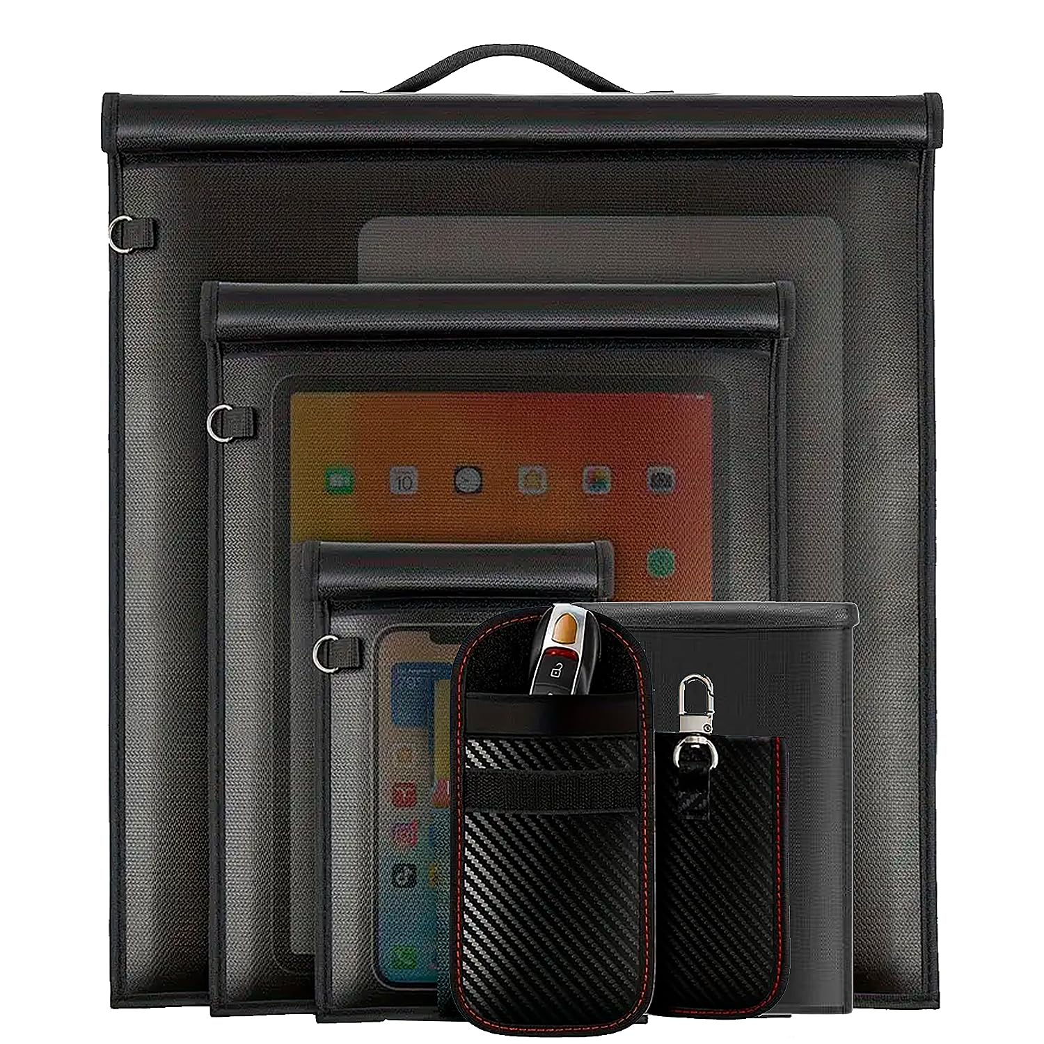 6 Pack Faraday Bags with Key Fobs Protection, Extra Large Faraday Cages for Laptop, Tablet, Phone & Keys, Anti-Theft & Anti-Hacking Faraday Key Fob Protector, Fireproof & Waterproof Faraday Pouches