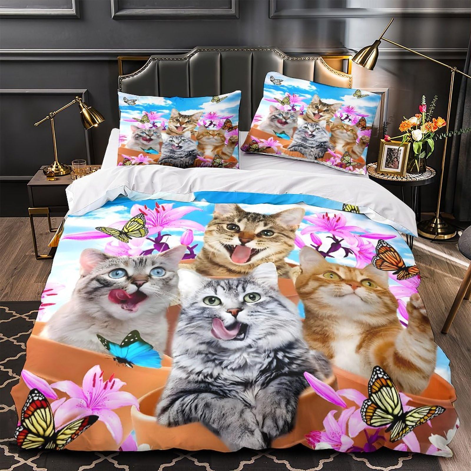 Parure de lit fermeture éclair ultra douce housse couette chat