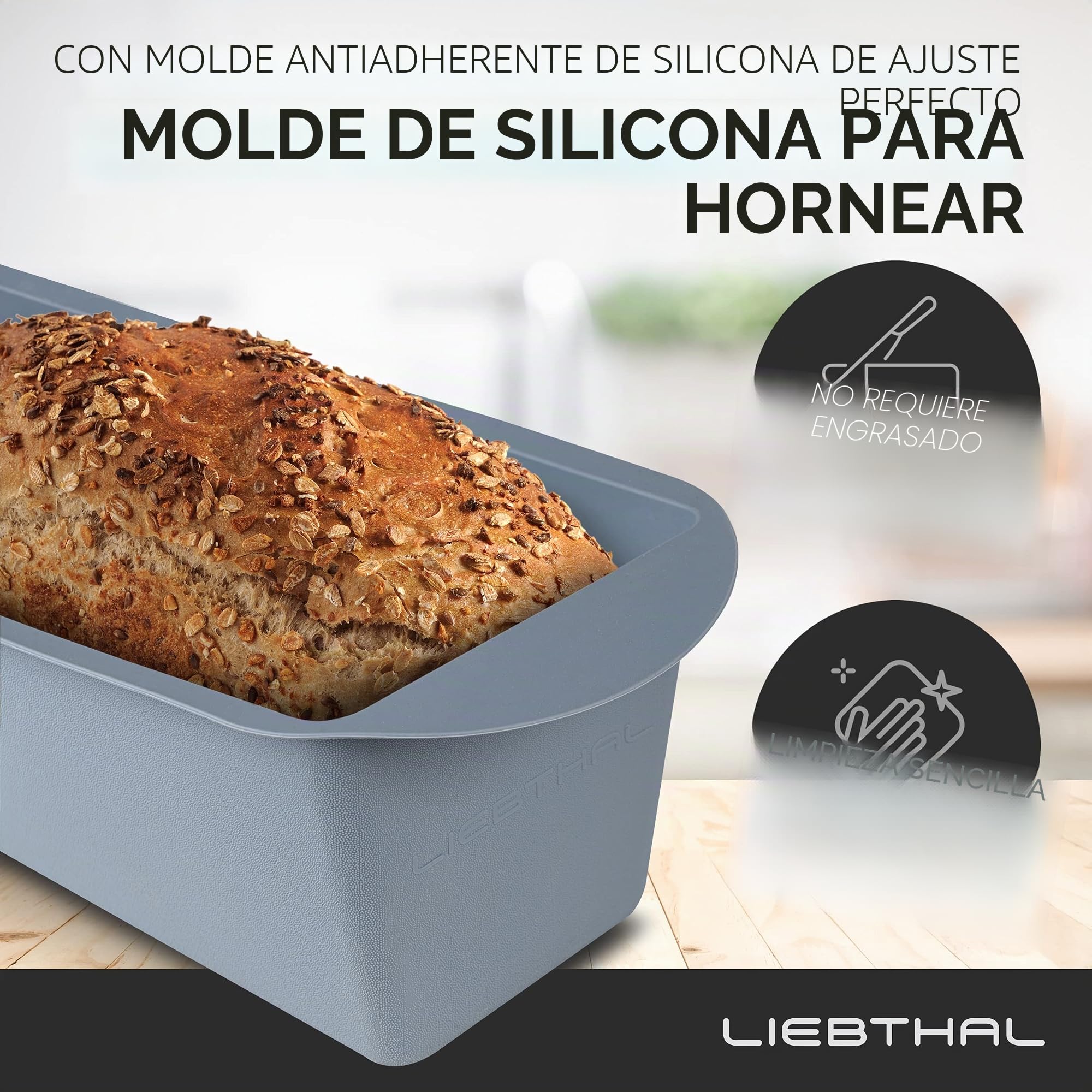 LIEBTHAL Molde para hornear pan con tapa, inserto de silicona antiadherente de ajuste perfecto, olla de hierro fundido presazonada, 3,5 L, molde para hornear pan para asar, hornear y estofar