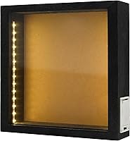 HvFun 10x10 Rustic Black Wood Shadow Box with LED Lights - Display Case for Wine Corks, Tickets, Collectibles & Art