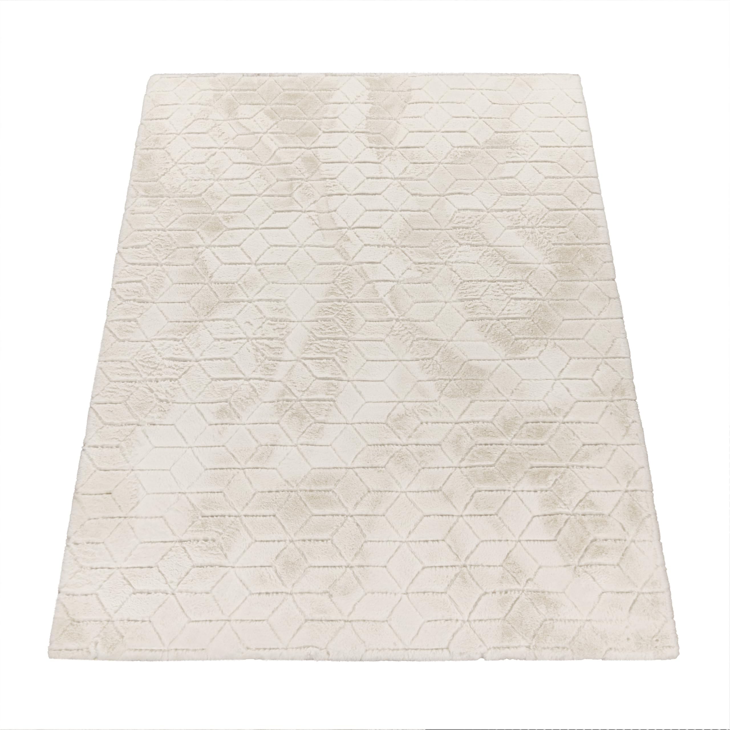 Paco Home Weicher Flauschiger moderner Bubble Wohnzimmer Teppich Hochflor Fell Geometrisches Design Hoch-Tief-Effekt, Grösse:160x220 cm, Farbe:Creme 5