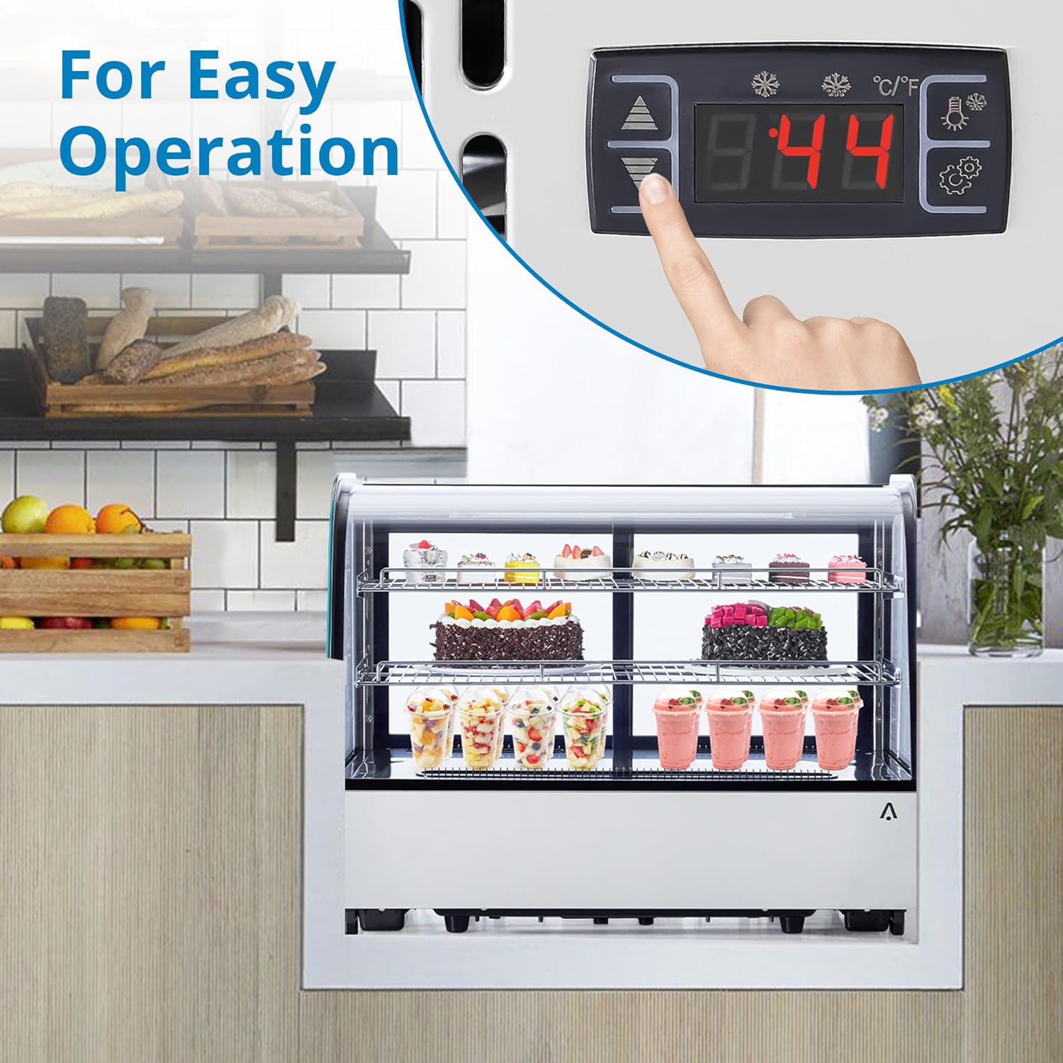 4.6 Cu.Ft 160L Commercial Cake Display Refrigerator with LED Lighting and Air-Cooling, Countertop Refrigerator Display Case, Pastry Display Case, Double-Layered Glass Commercial Bakery Display Refrig