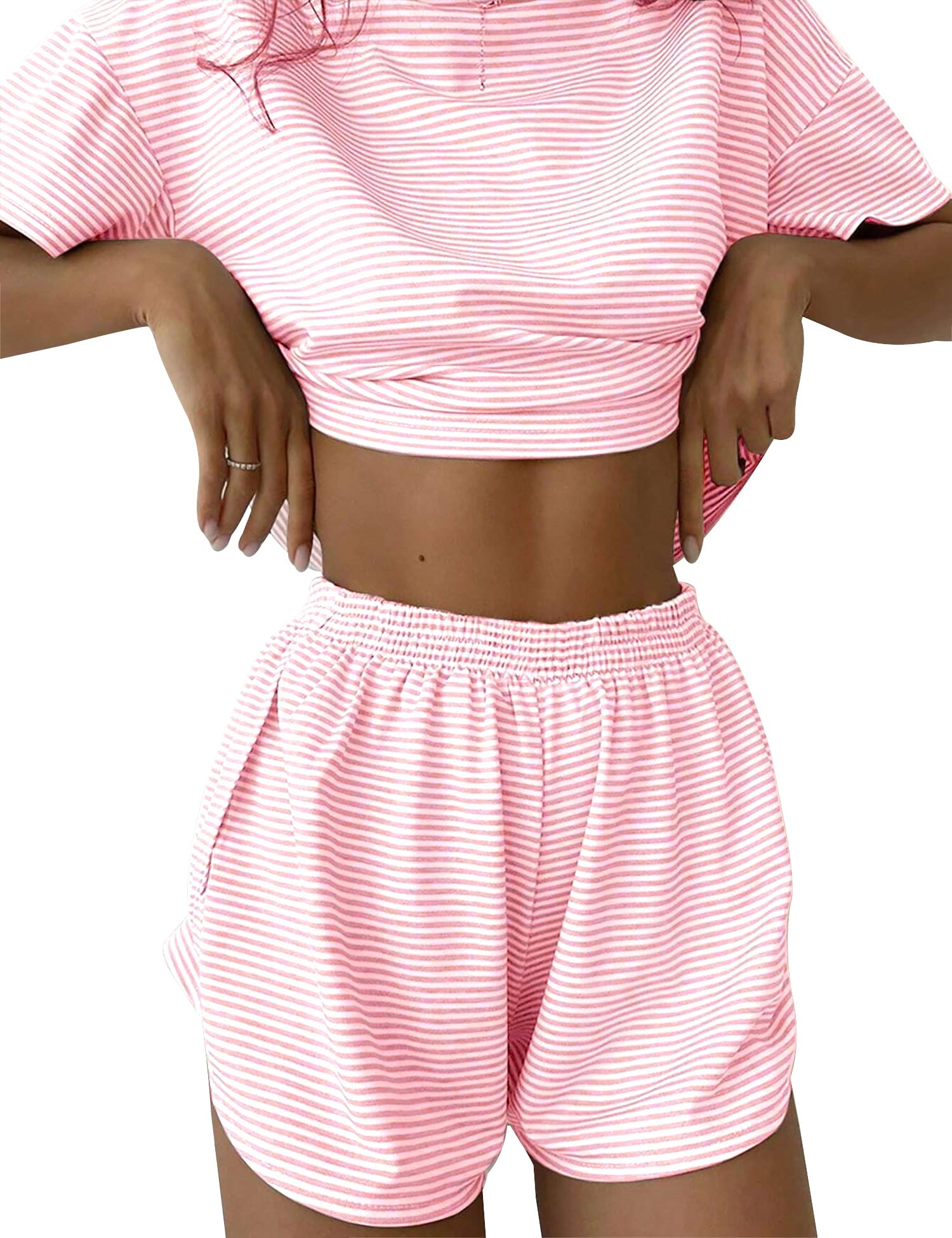 Kistore Summer 2 Piece Pajamas Sets Short Sleeve Sleepwear Pjs Lounge Split Short Sets