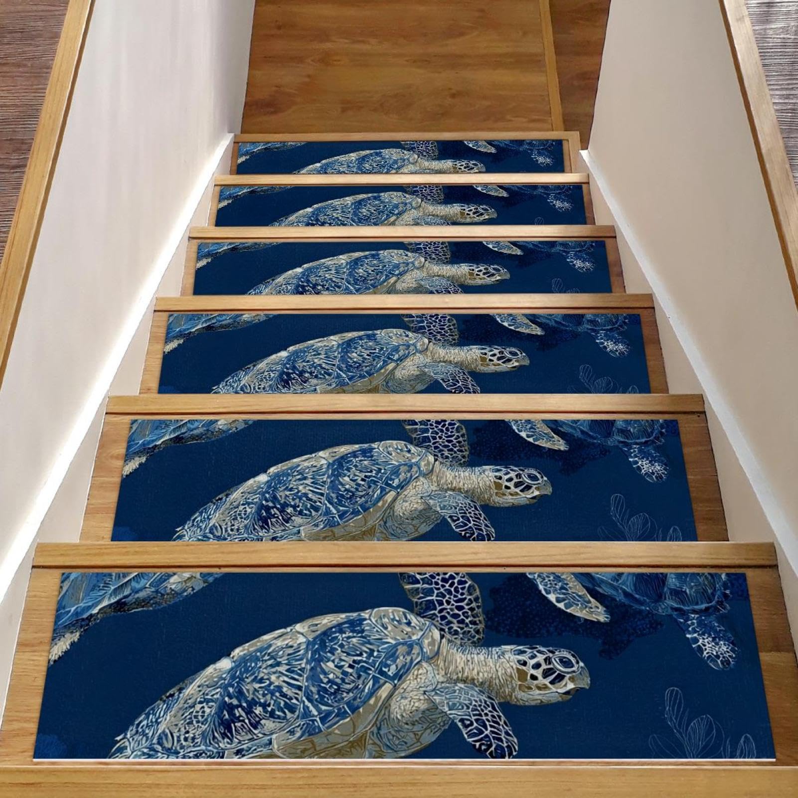 Tapis d'escalier antidérapants réutilisables bleu marine 20,3x76,2 cm marche bois