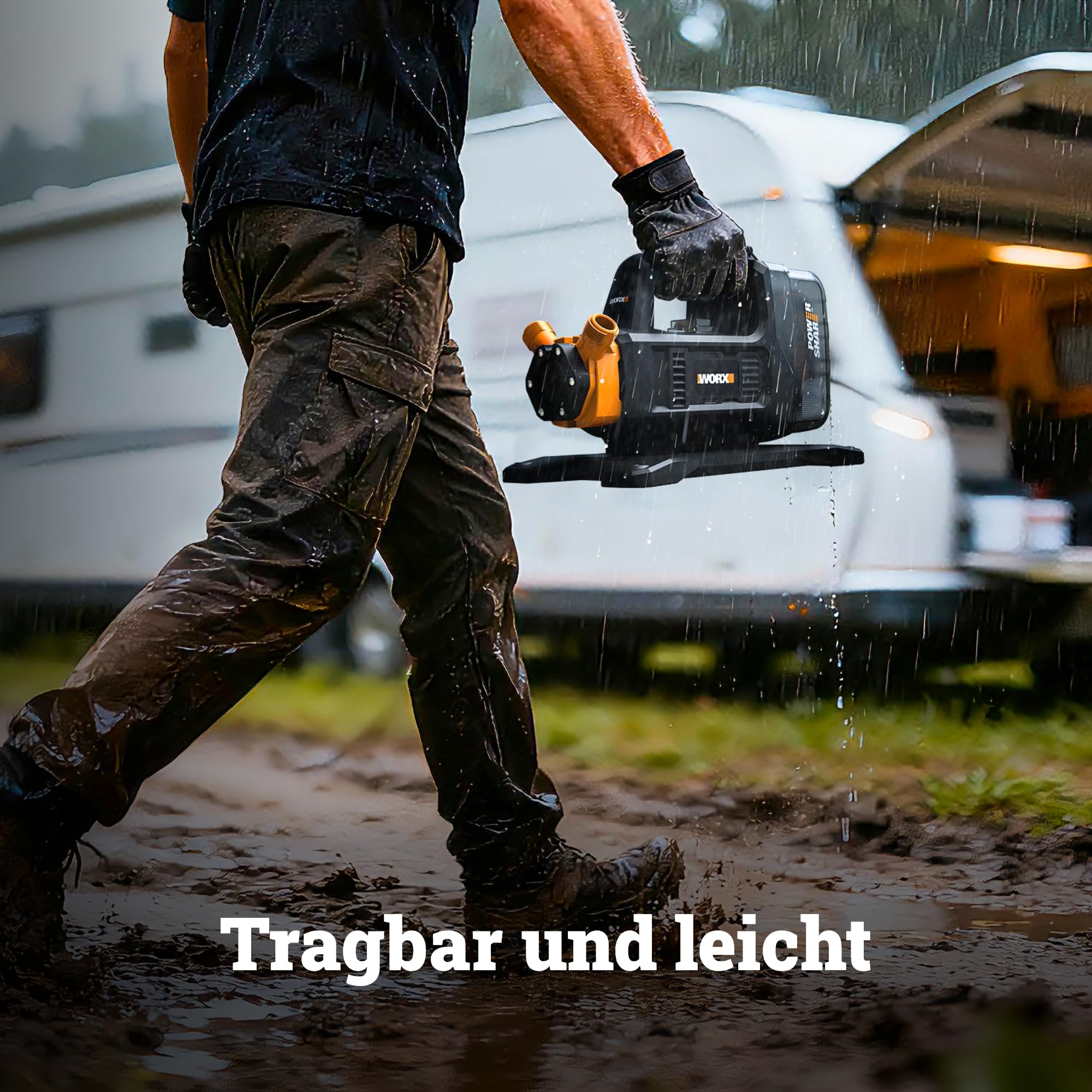 WORX WG830E, Akku-Transferpumpe 20V, inkl. Akku & Ladegerät, PowerShare | Wasserpumpe mit 1300 L/h Förderleistung und 10 m Förderhöhe