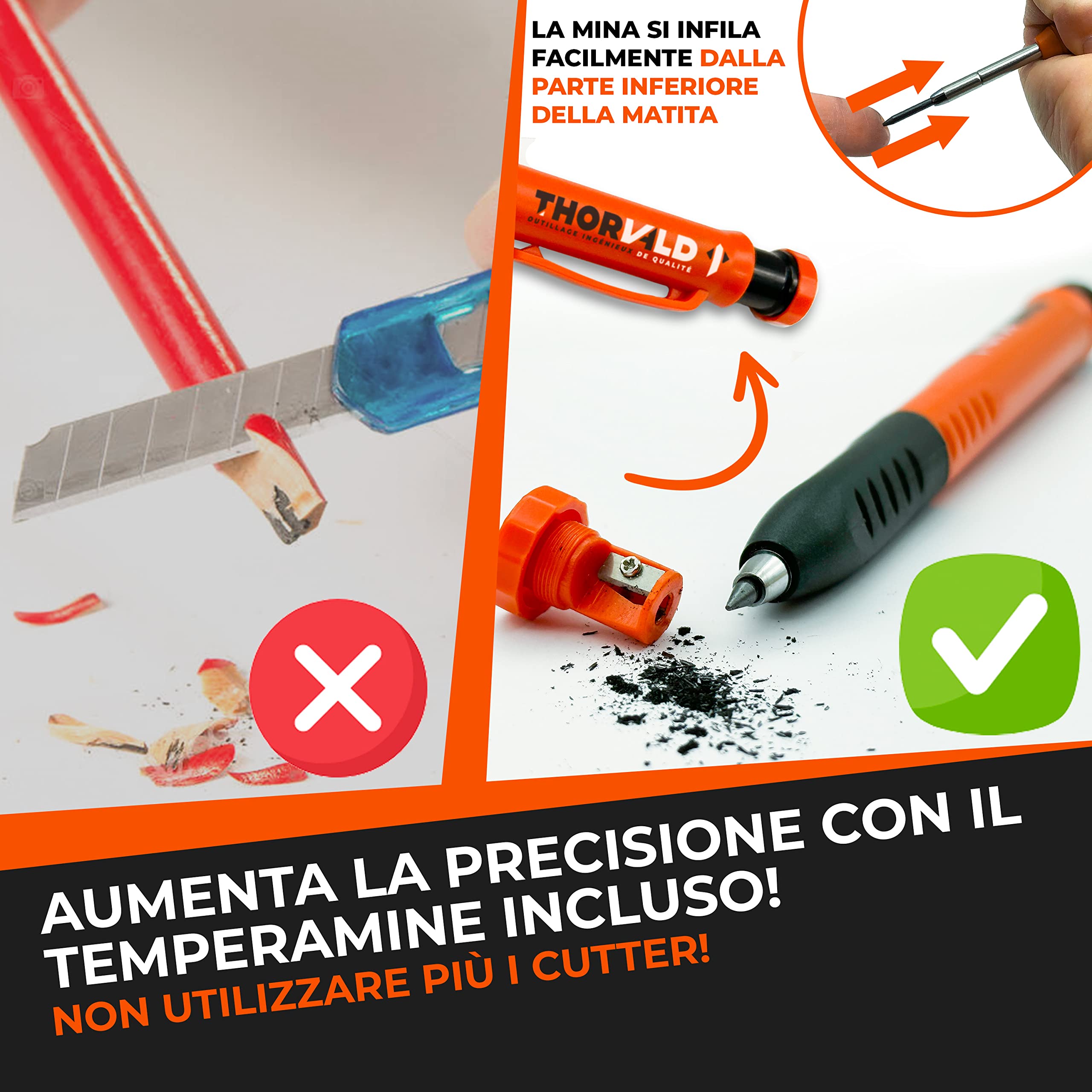 THORVALD Matita da costruzione PRO ESTENSIBILE [+ Impugnatura facile da scrivere] Matita meccanica per falegname fai-da-te Tracciante per disegno Legno