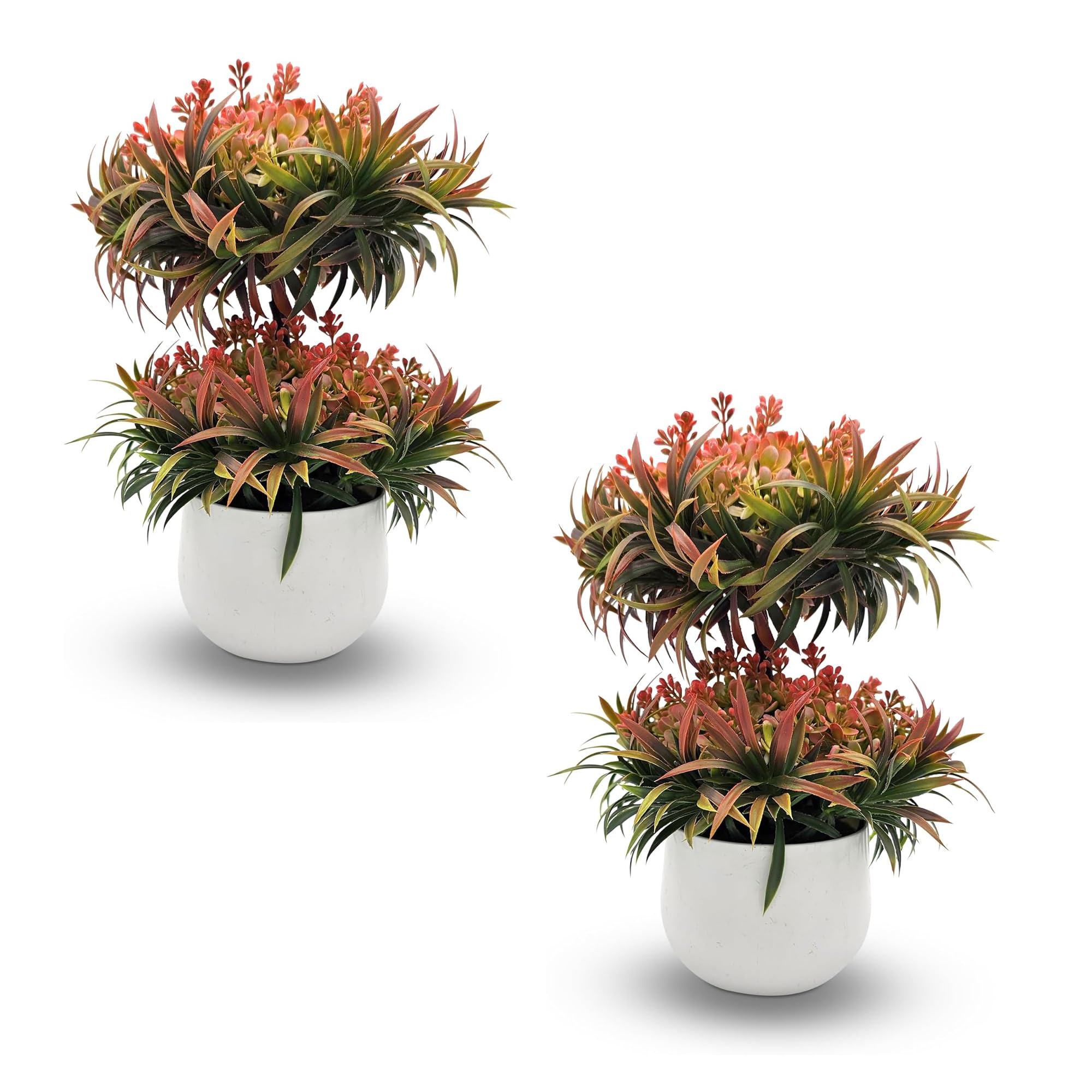 DC VOLTAGE Mini Artificial Plants Welcoming Bonsai Small Simulated Tree Pot Plants Fake Flowers with Green Leaves Potted Ornaments for Home Desk Decoration (2 Pack) (Brown)