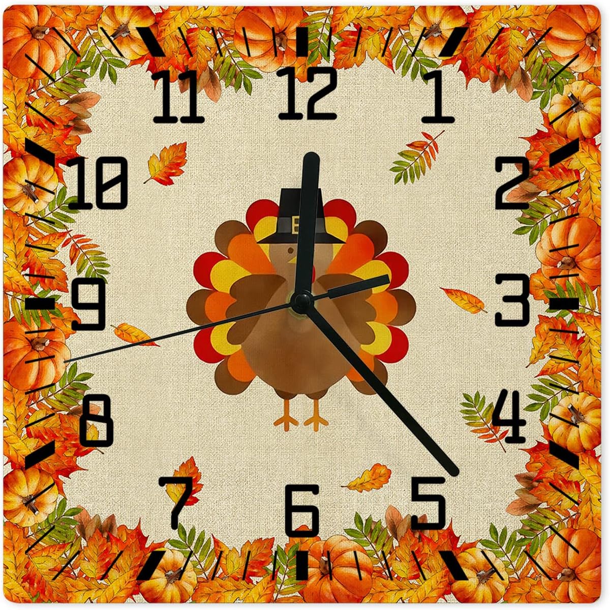 Thanksgiving Turkey Square Wall Clock 12 Inch Kitchen