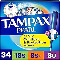 Tampax Pearl Tampons Multipack with LeakGuard Braid: Super/Super Plus/Ultra Absorbency, Unscented 34 Count