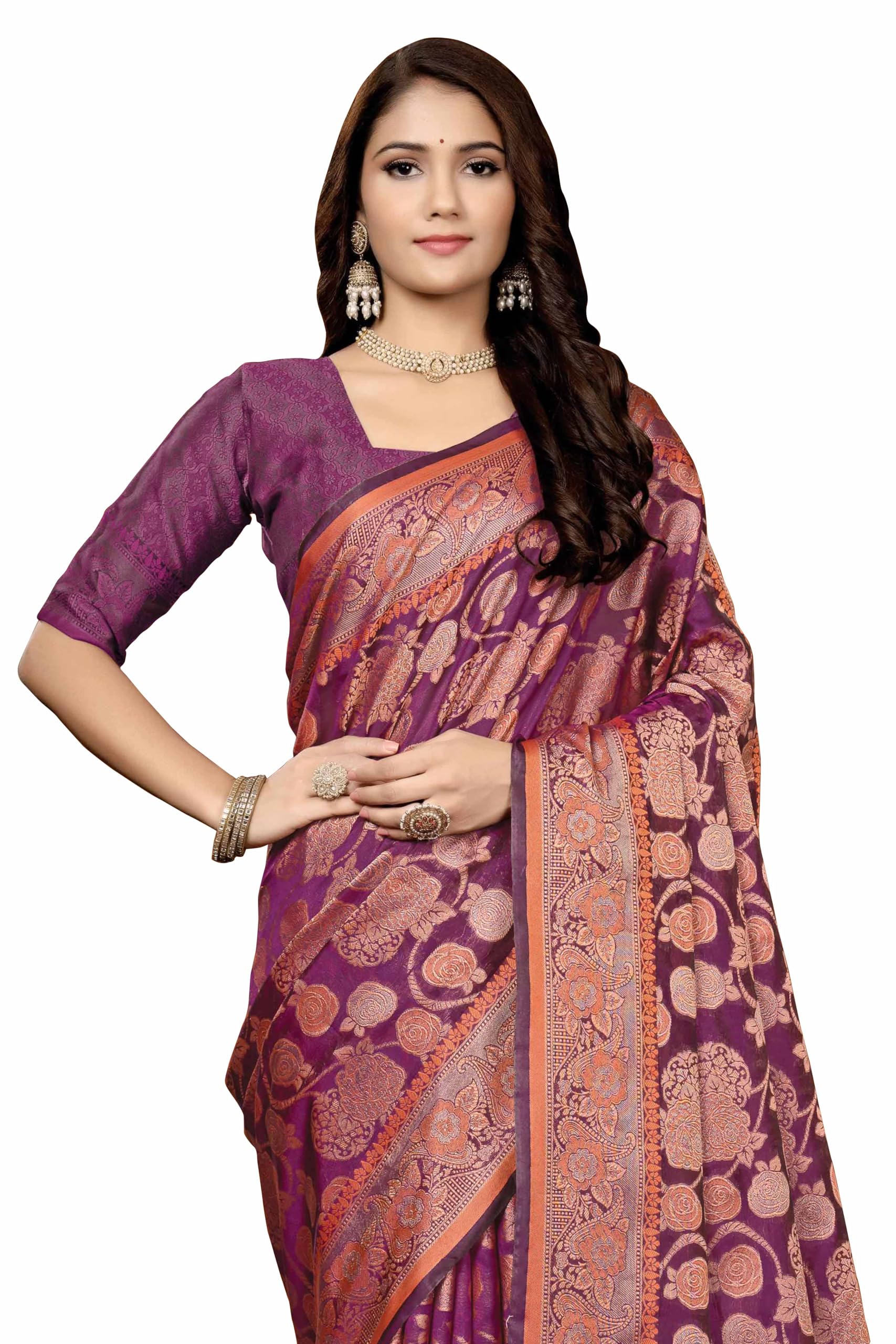 Sugathari Women's Wine Kanjivaram Banarasi Silk Saree For Patola Festival Wedding Silk With Rich Pallu Design Sarees For Women With Blouse Piece (Rajana Wine)