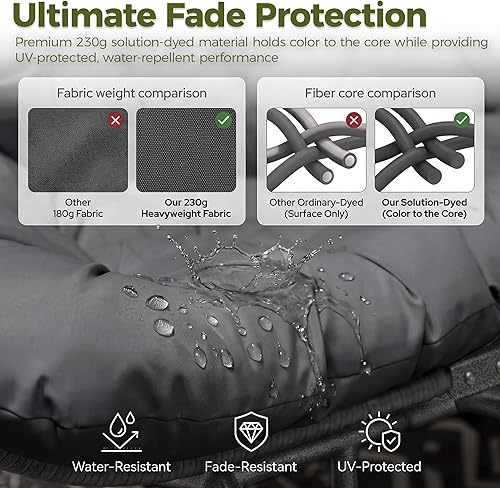 Miniatura 5 de RADIATA Silla colgante de huevo para 2 personas con soporte, sillas abatibles dobles extra grandes y acogedoras para exteriores, silla hamaca