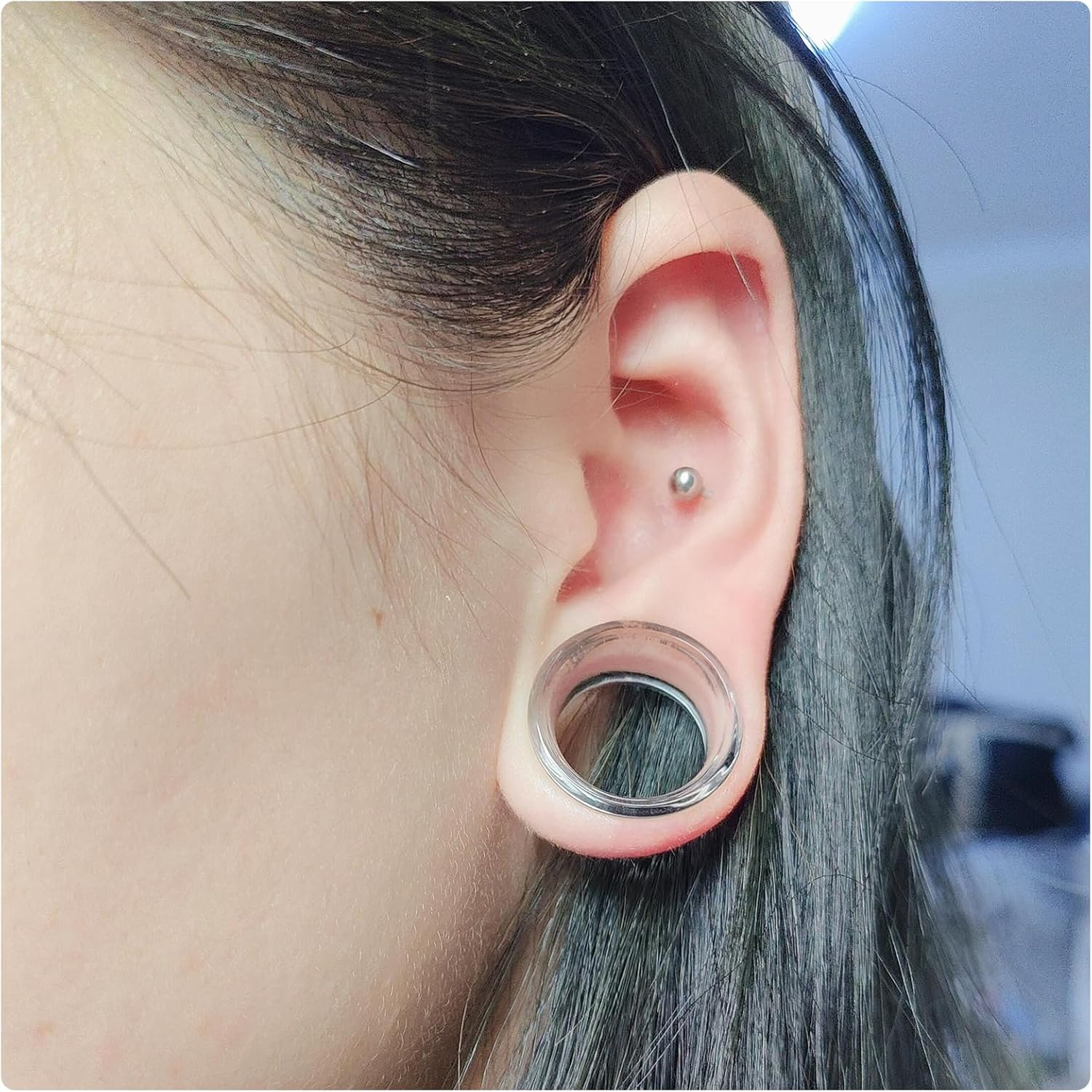 Cisyozi 6G-50mm Acrylic Gauges for Ear Double Flared Saddle Lightweight Ear Gauges Tunnels Plugs Stretcher Expander Piercing Body Jewelry for Women Men Black Clear - Image 3