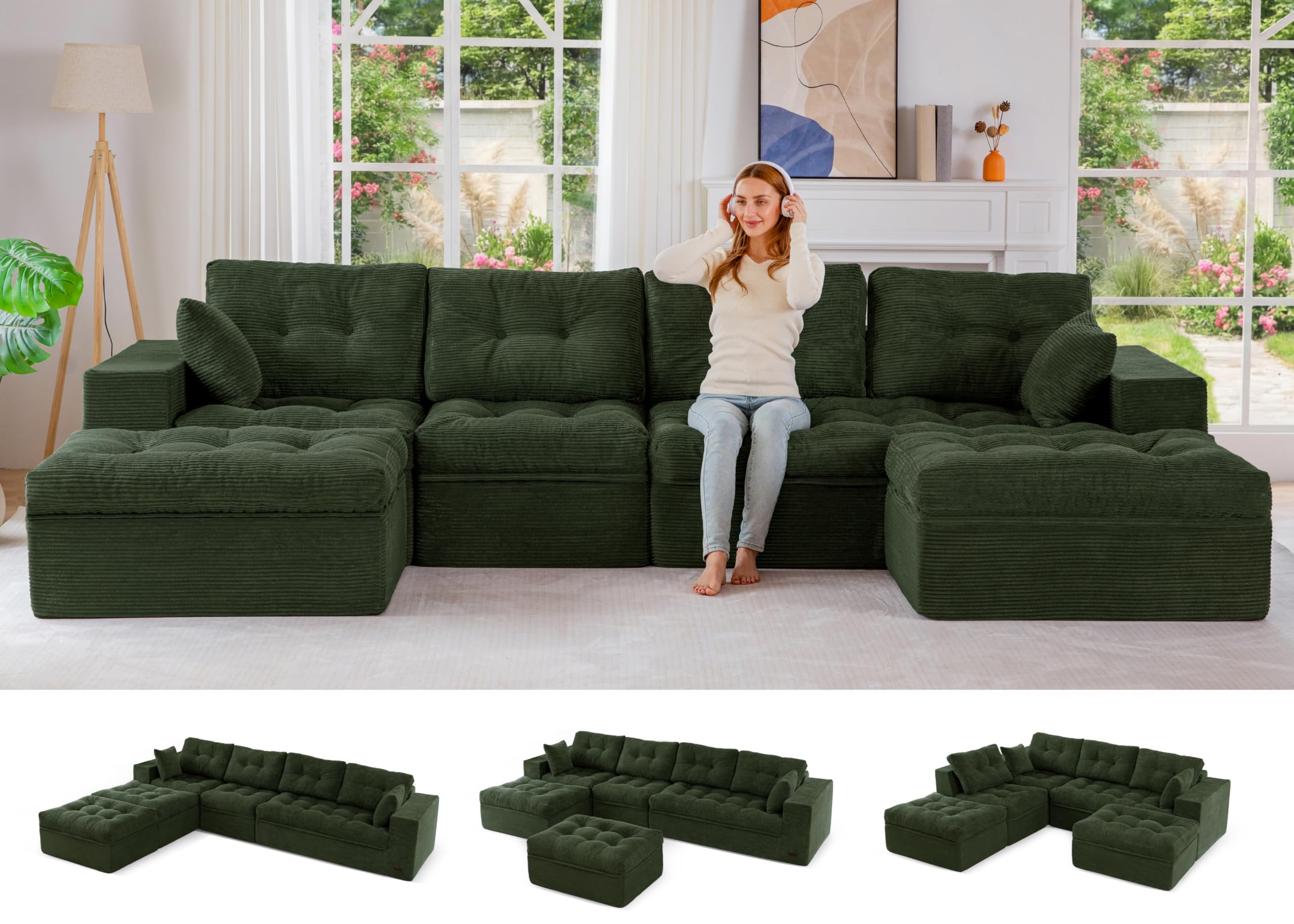MAXYOYO Boneless Couch, 132-Inch U-Shaped Cloud Couch with Ottoman