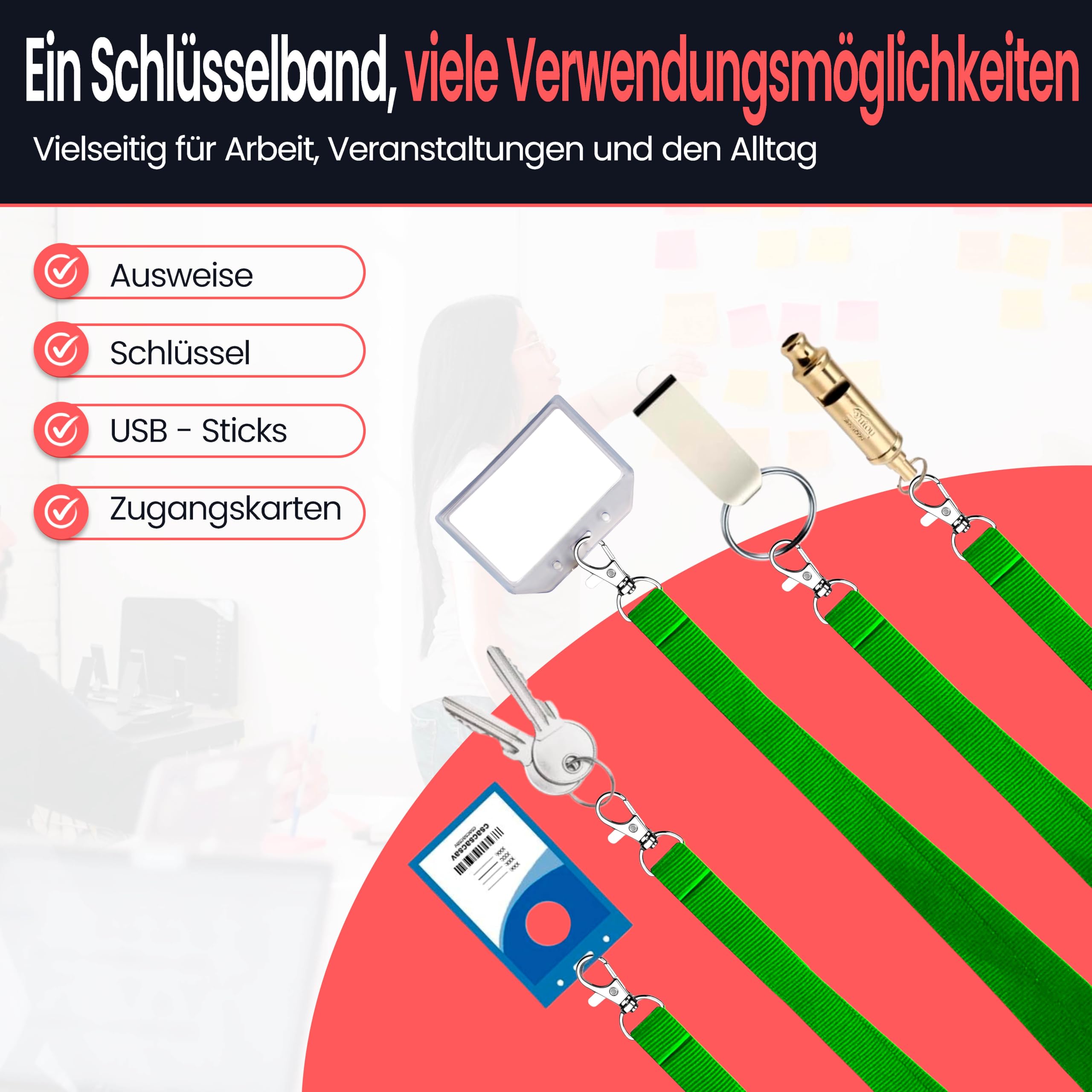 Stück Schlüsselband aus Polyester mit Metallhaken - 2cm Breite & 46cm Länge - Schlüsselbänder zum Umhängen - Für Ausweis, USB, Schlüssel, Pendrive
