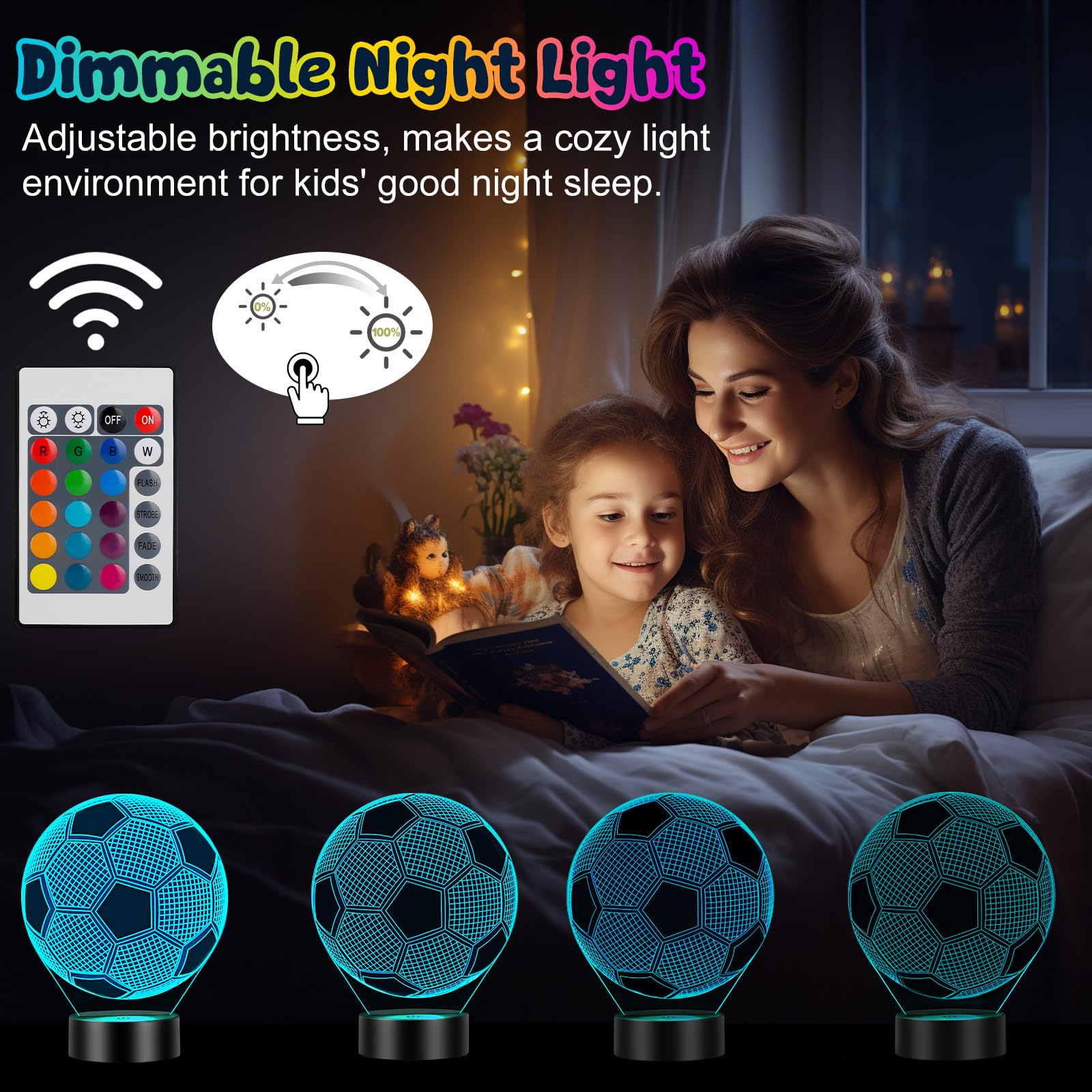 Linkax Football Gifts for Boys, 3D Illusion Football Night Light for Girl Bedroom Home Decoration, 16 Colors Change 5 6 7 8 9 10 11 12 Year Old Boy Birthday Christmas Easter Gifts for Teenage Boy - 5
