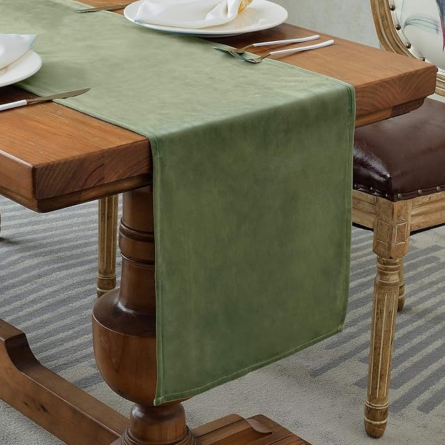 BALCONY & FALCON Green Table Runner for Dining Room Washable Table Runners for Kitchen Party Holiday