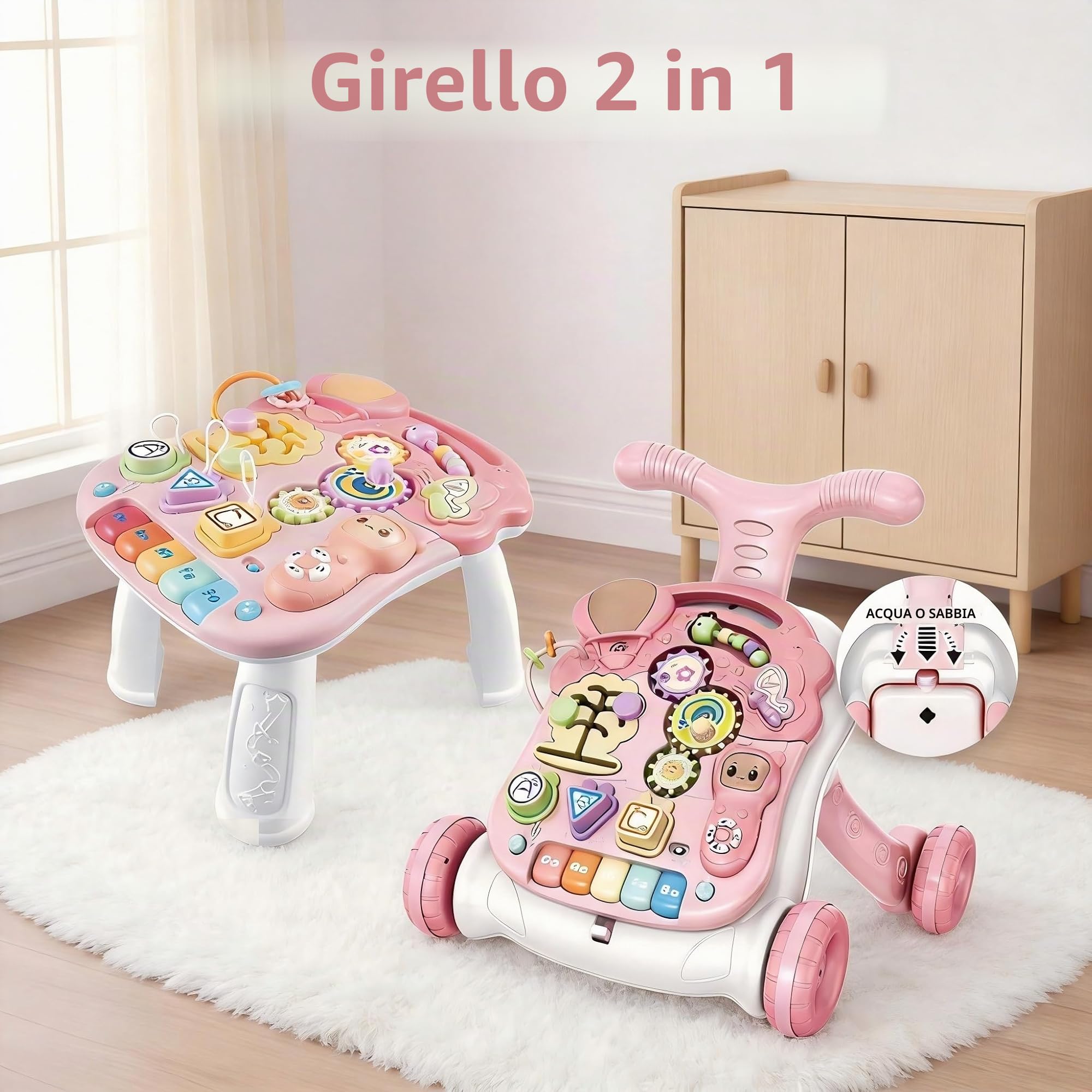 Primi Passi per Bambini, Centro attività precoce per bambini seduti e in piedi, regolabile Baby Walker (rosa)