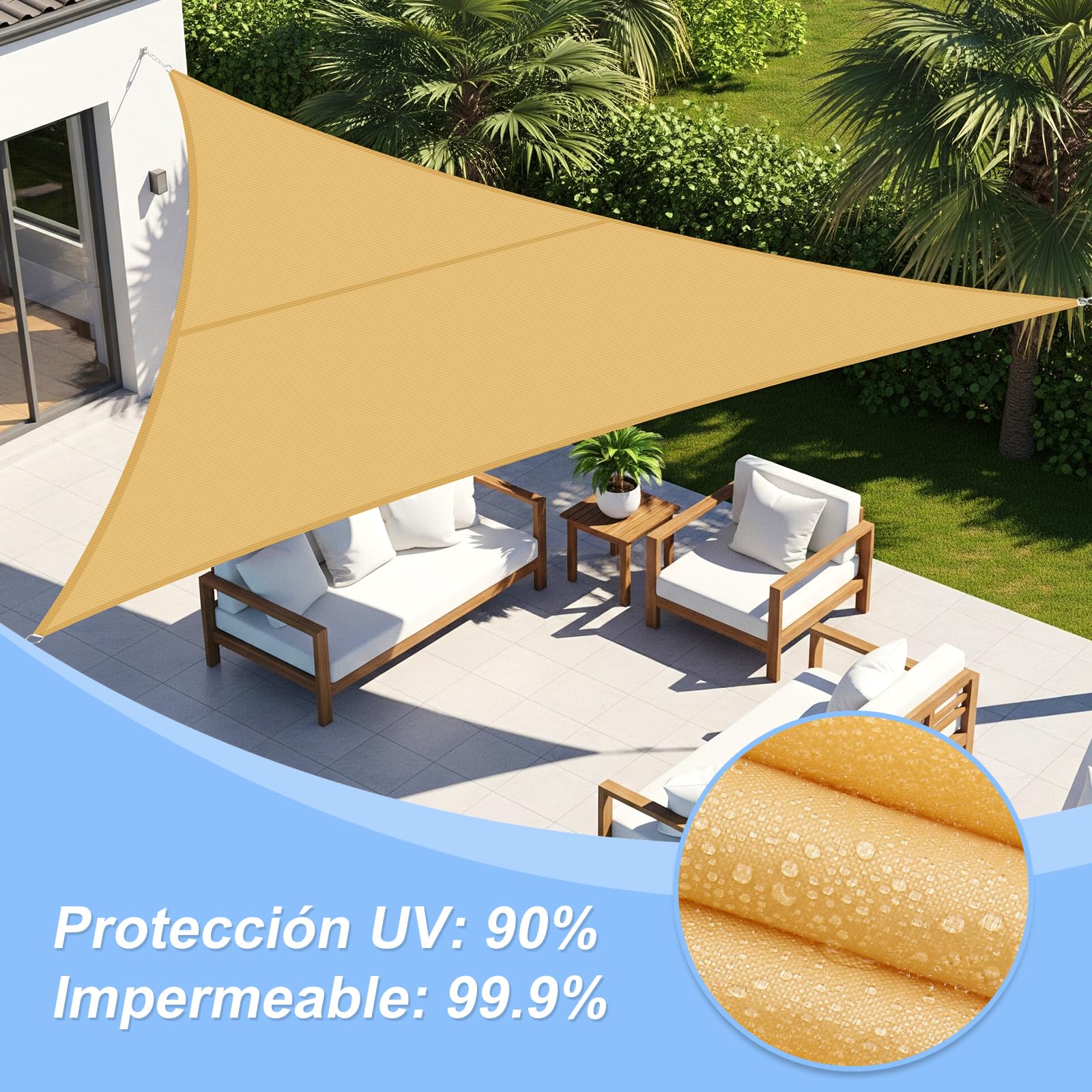 COOL AREA Toldo Vela de Sombra Impermeable Rectángulo 2x3m UV Block Resistente a la Intemperie para Patio Jardín Patio Exterior,Arena — view 5