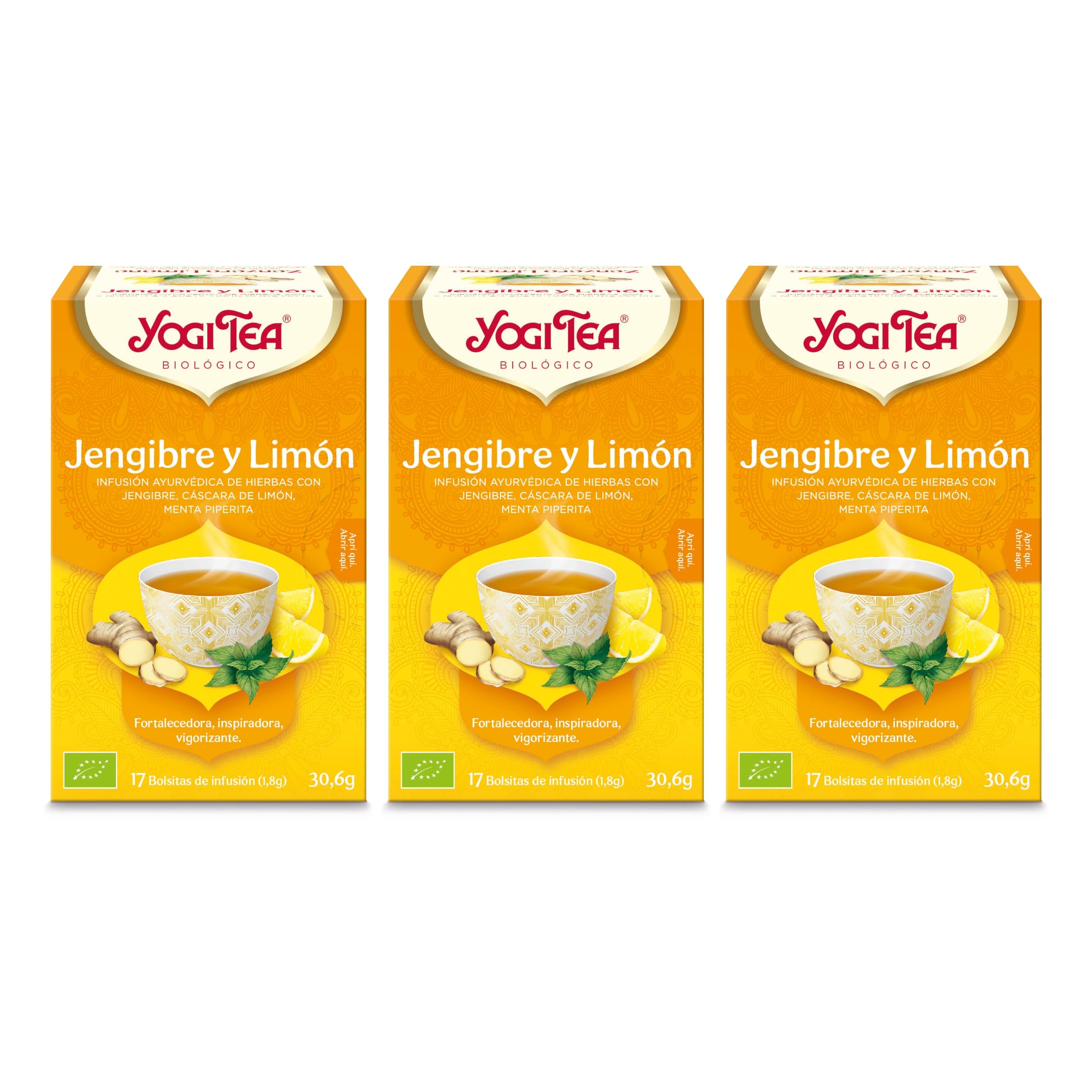 Yogi Tea Jengibre Limón Infusión Ayurvédica Sin Cafeína Pack 3x17 bolsitas