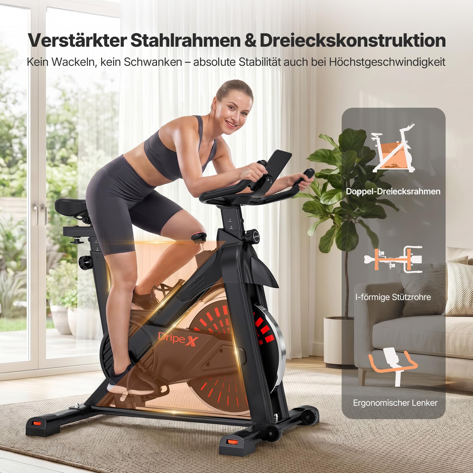 [2026Neue] Dripex Heimtrainer Fahrrad, Leiser Ergometer mit komfortabel Sattel großer tablet-halter LCD-Display, verstellbarer Widerstand, Indoor Spinning Bike bis 160 kg belastbar
